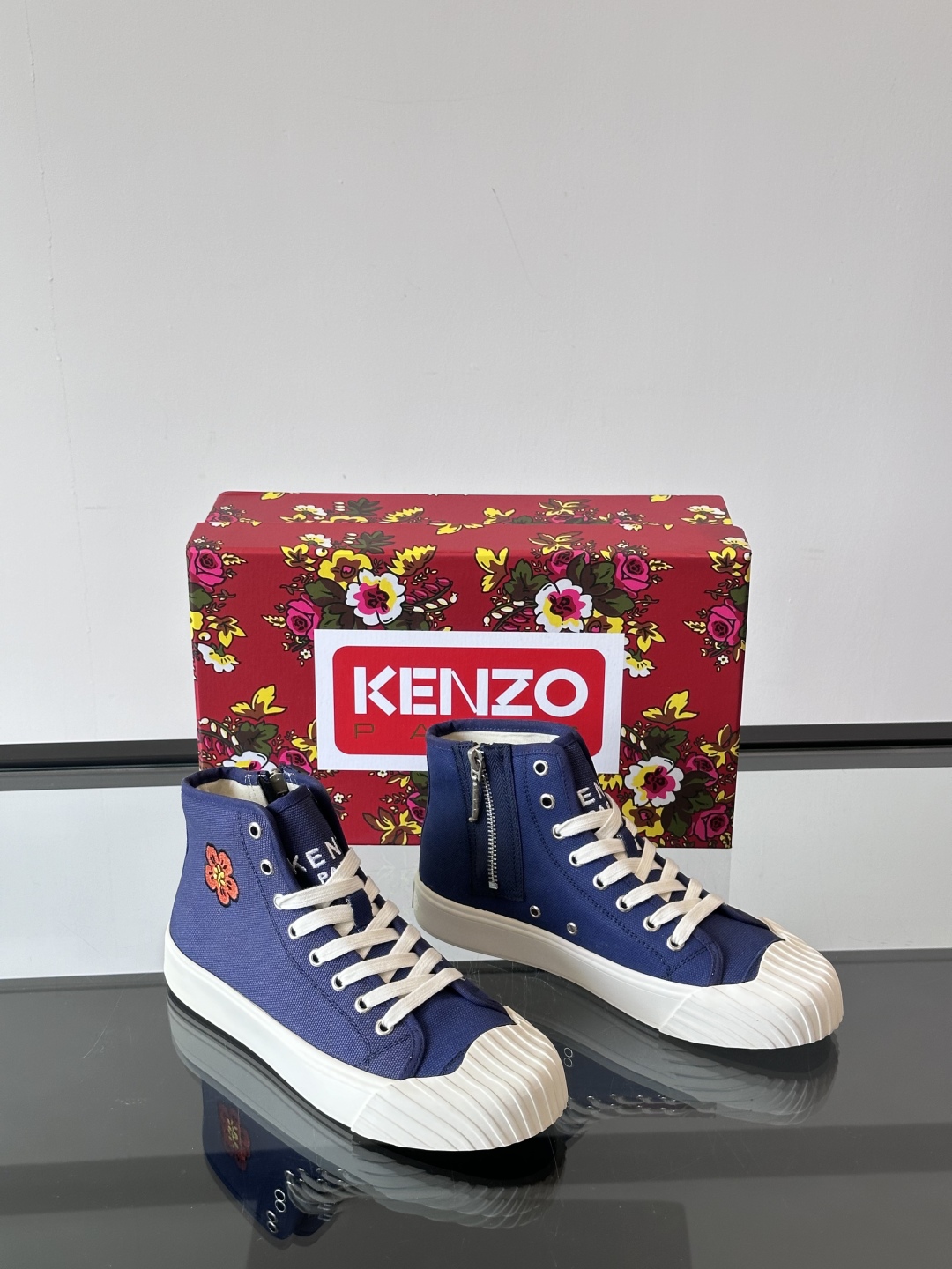 Kenzo Tiger Canvas High-Top Sneakers Navy