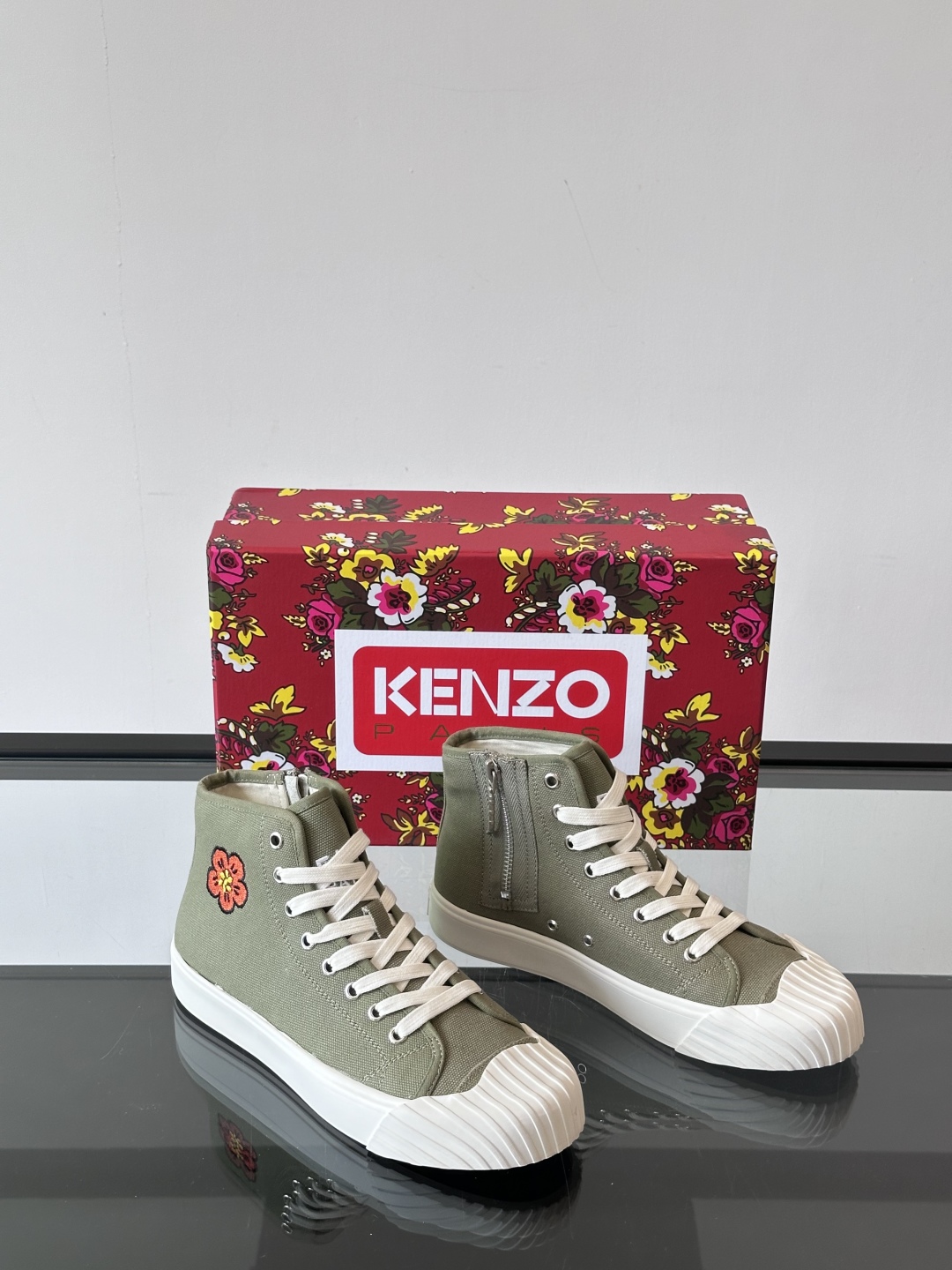 Kenzo Tiger Canvas High-Top Sneakers Olive