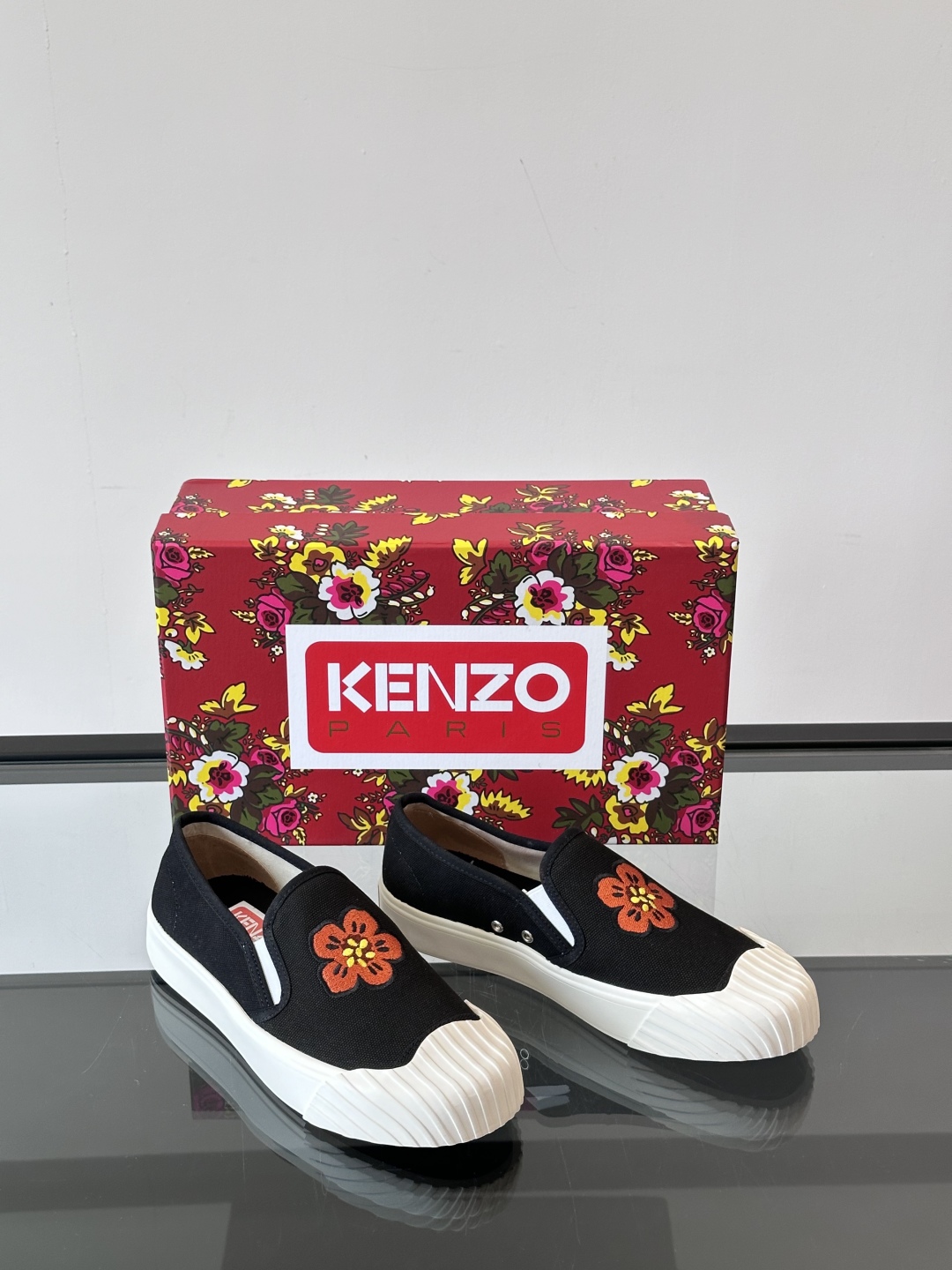 Kenzo Floral Canvas Slip-On Sneakers Black