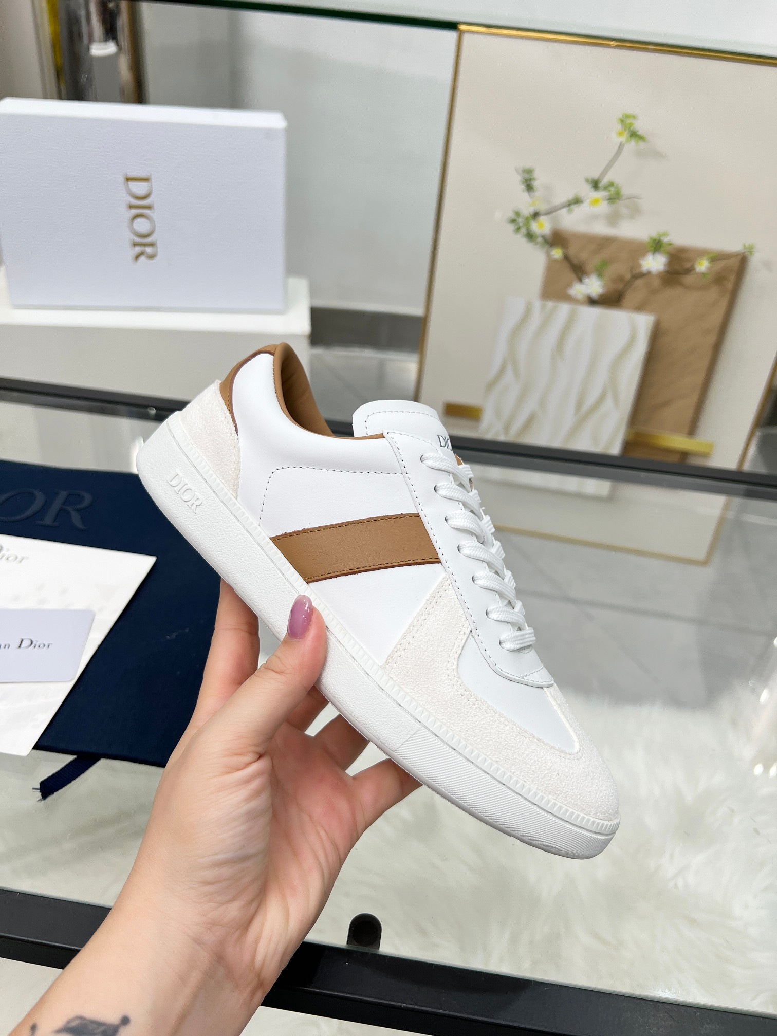 Dior B01 Trainer Sneakers White/Tan
