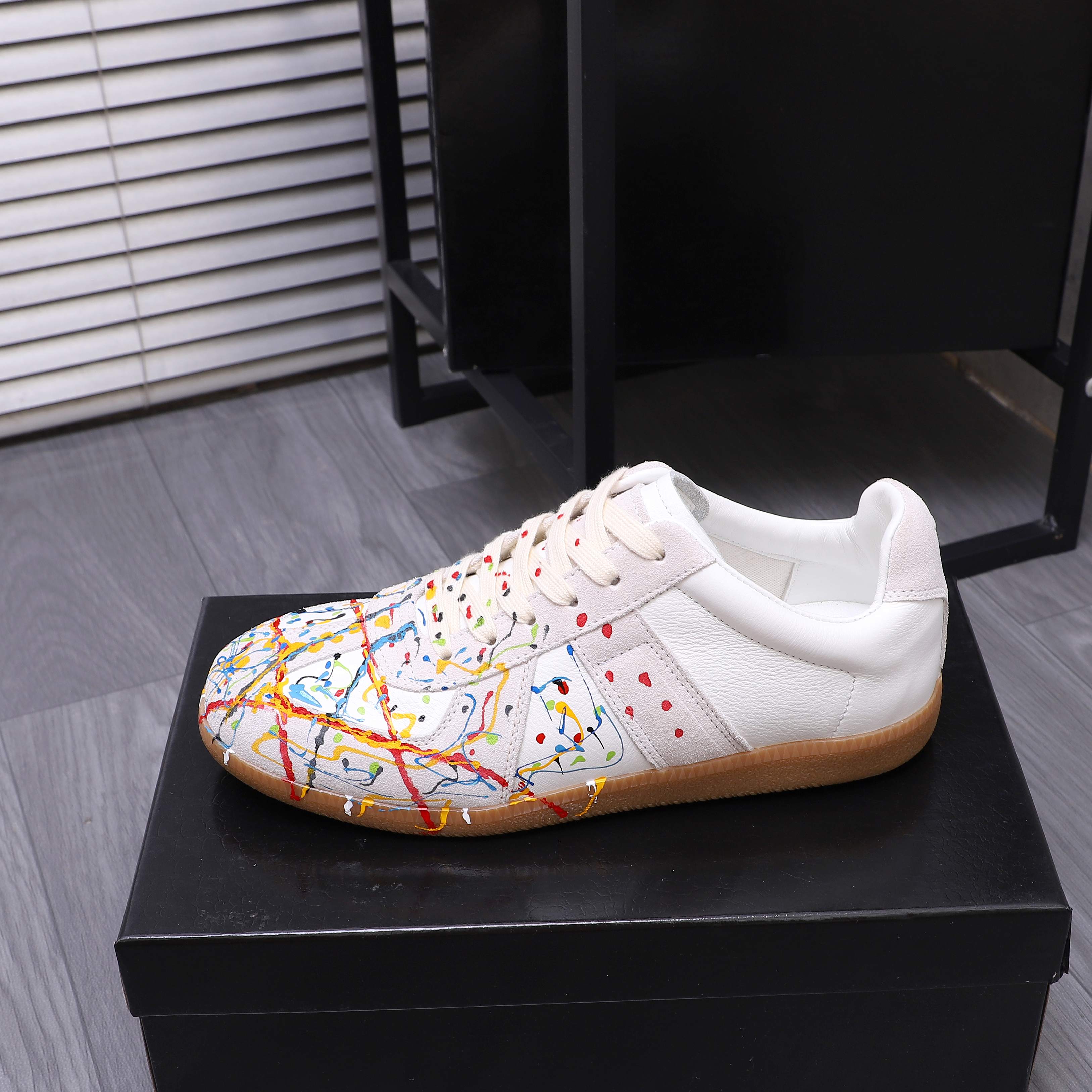 Maison Margiela Paint-Splatter Leather Sneakers Multicolor