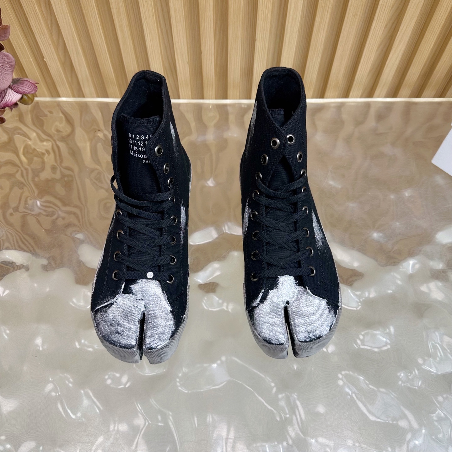 MM6 Maison Margiela Tabi Canvas High-Top Sneakers Black/Silver