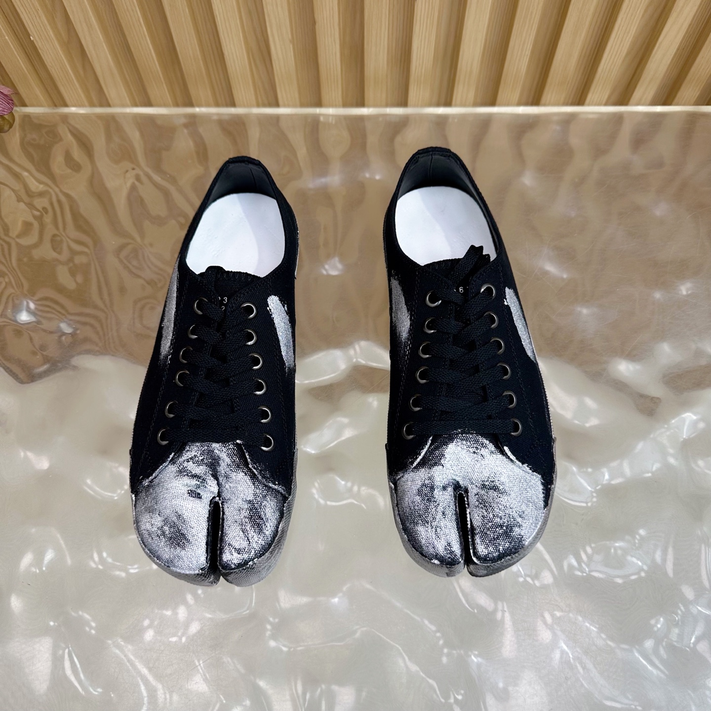 Maison Margiela MM6 Tabi Canvas Sneakers Black/Silver
