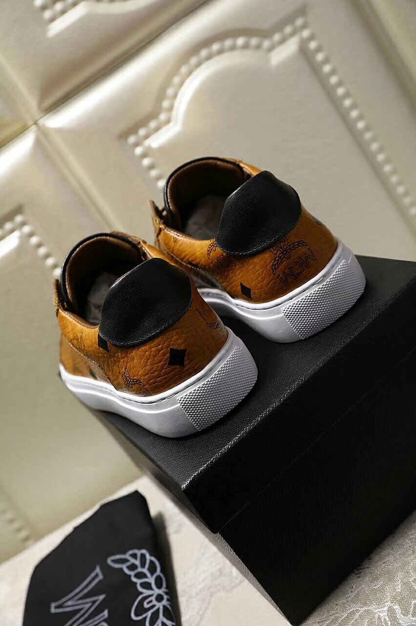 MCM Leather Low-Top Sneakers Gold Hardware Brown