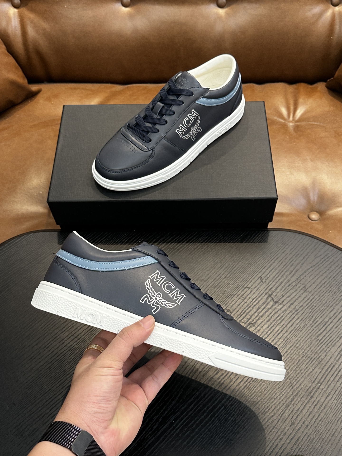 MCM Skystream Cubic Monogram Sneakers Navy