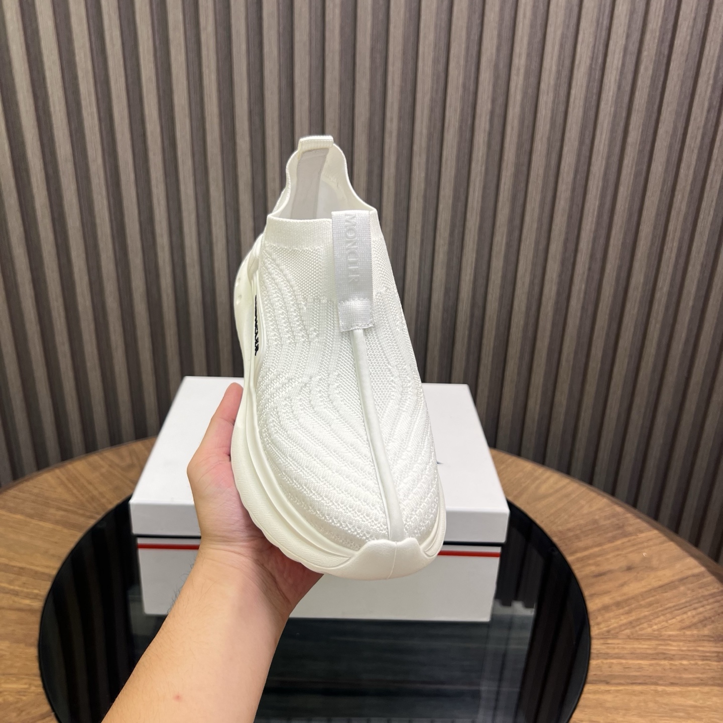 Moncler Knit Slip-On Sneakers White