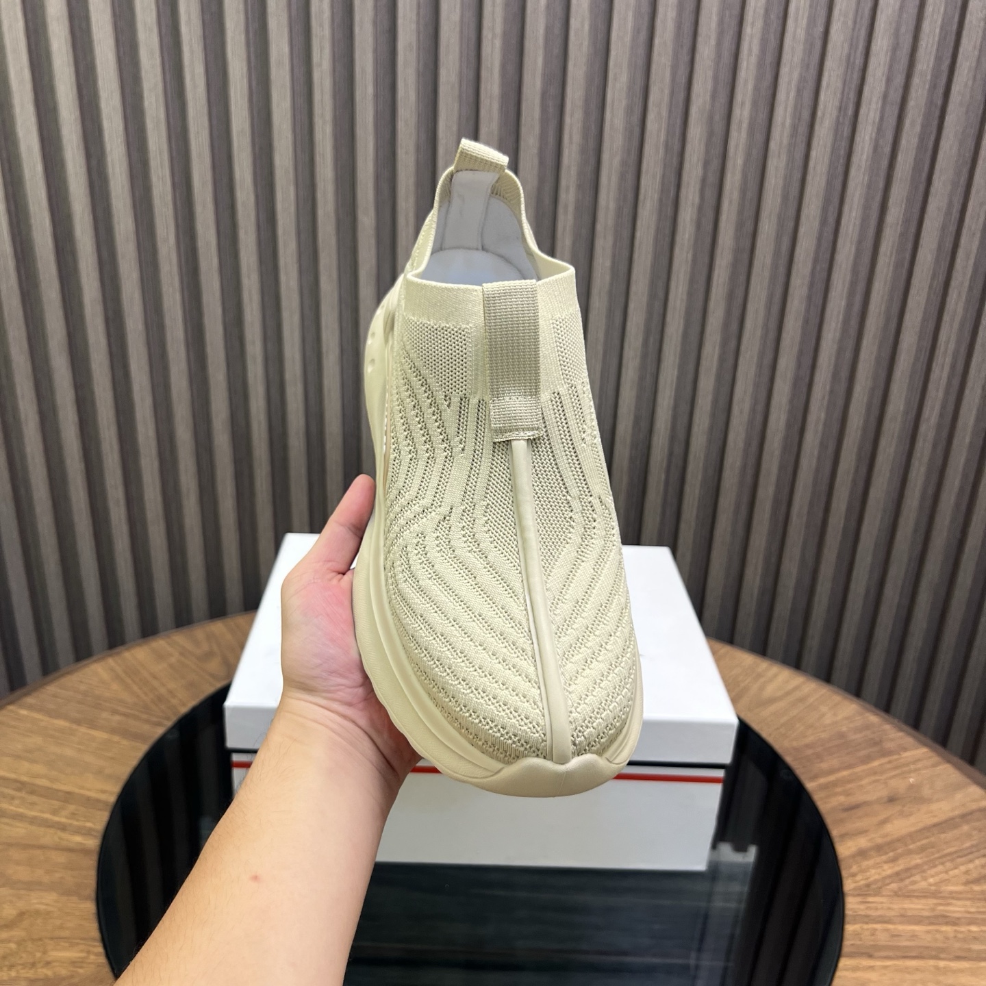 Moncler Knit Slip-On Sneakers Beige