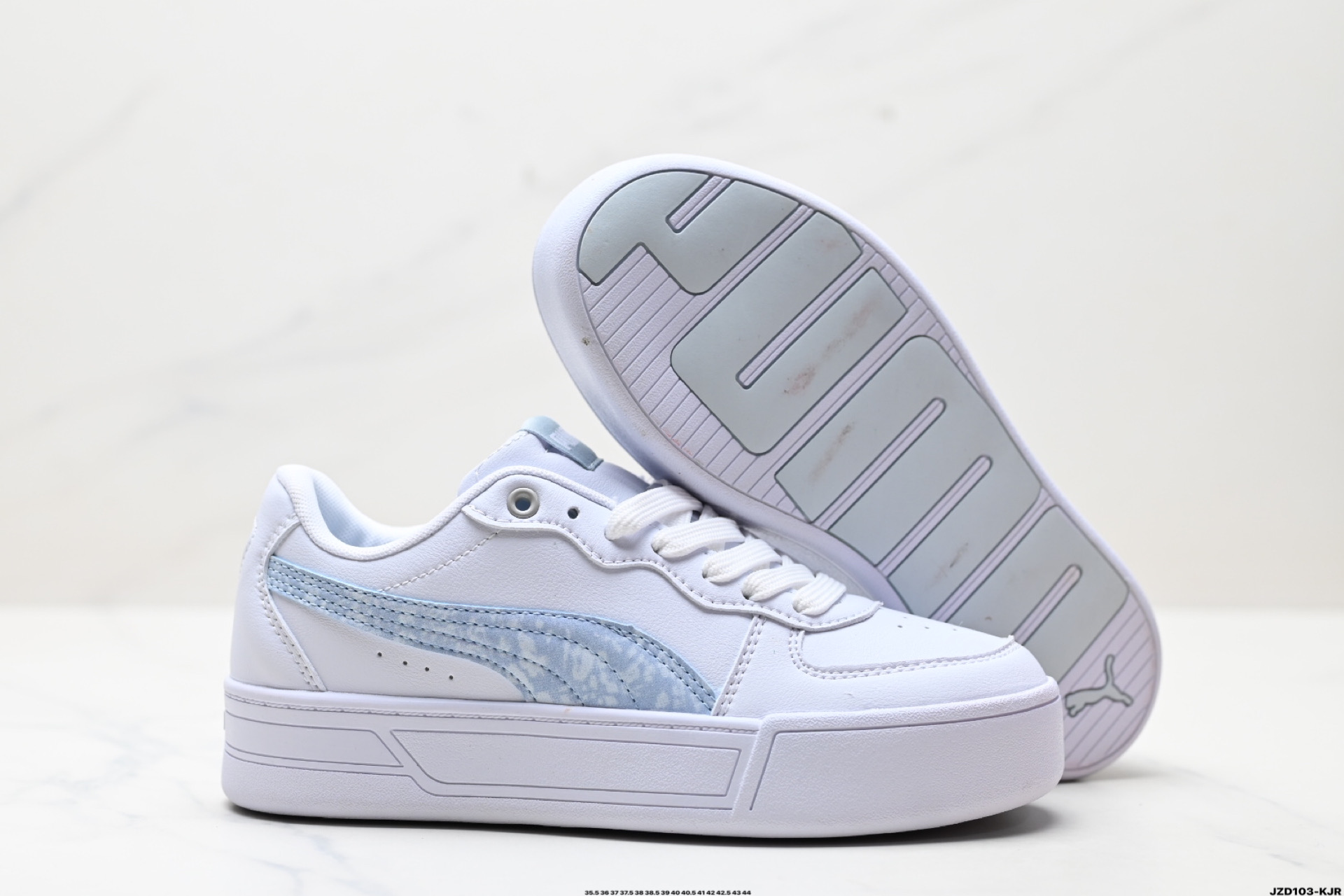 Puma Skye Leather Platform Sneaker White/Light Blue