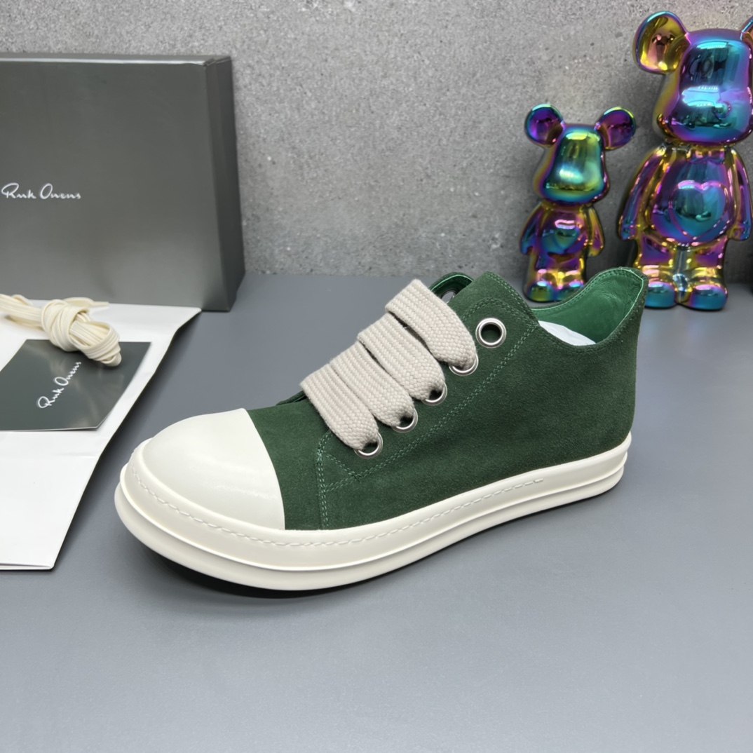 Rick Owens Minimalist Leather Low-Top Sneakers Green