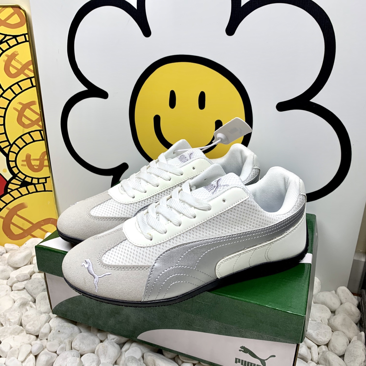 Puma Mesh Low-Top Sneakers White Grey
