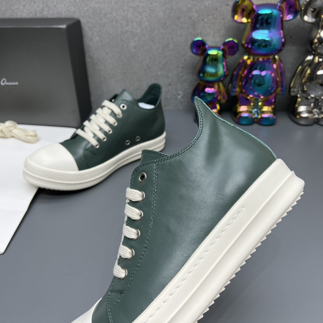 Rick Owens Leather Low-Top Sneakers Green