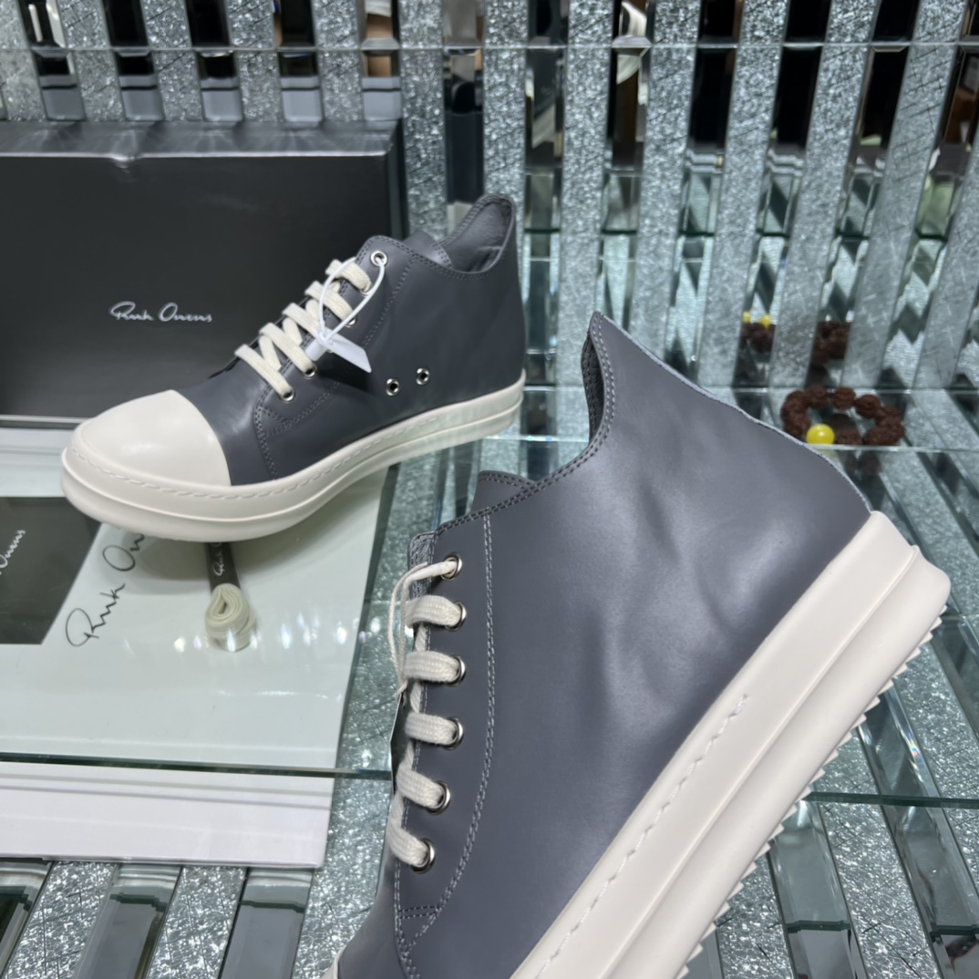 Rick Owens Leather High-Top Sneakers Grey