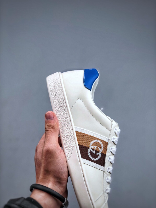 Gucci Ace Low-Top Leather Sneakers White/Blue