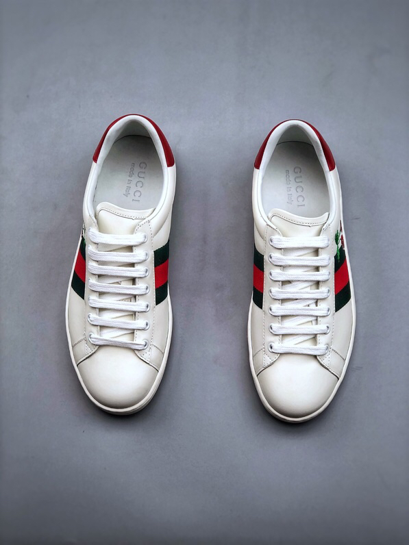 Gucci Ace Stripe Leather Sneakers Beige
