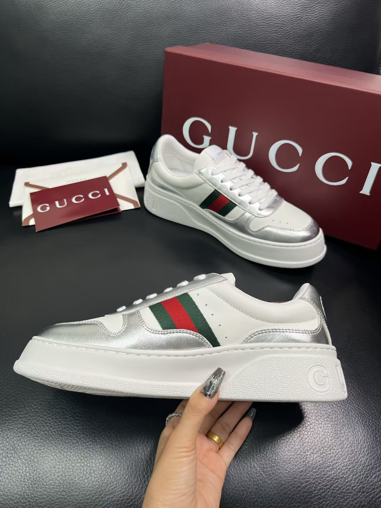 Gucci Platform Sneaker White Silver