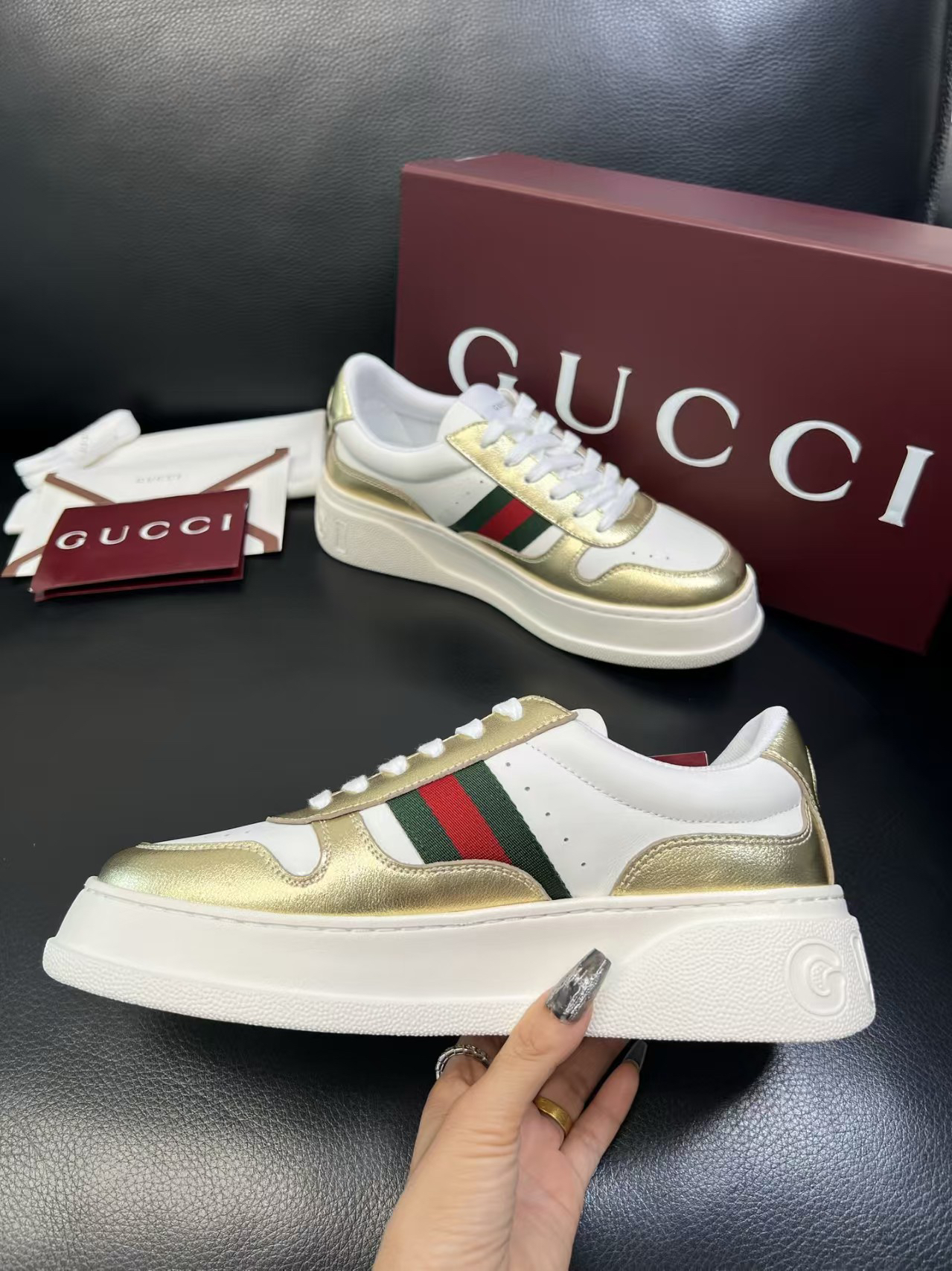 Gucci Web Stripe Platform Sneakers Gold
