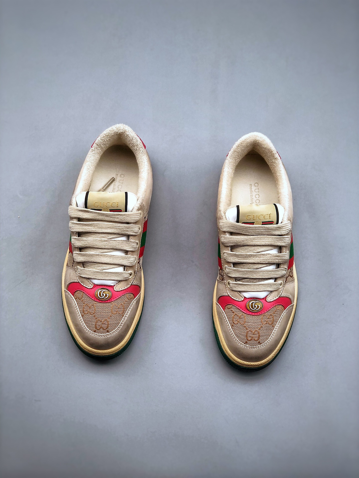 Gucci Distressed Screener Sneakers Beige
