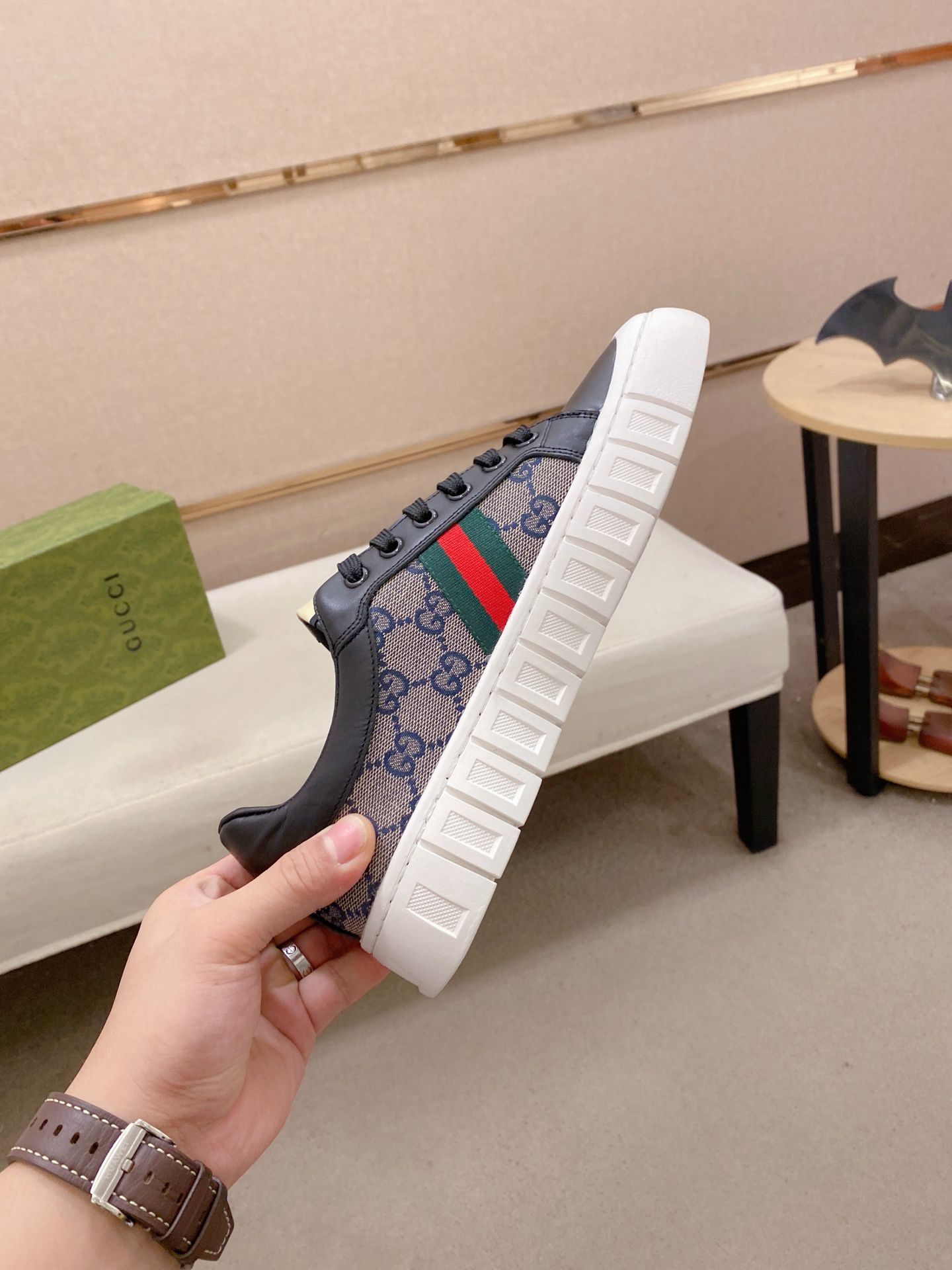 Gucci GG Web Bee Low-Top Sneakers Black