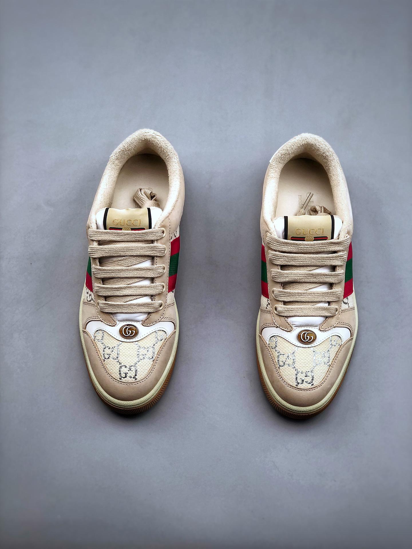 Gucci Distressed Screener Sneakers Beige