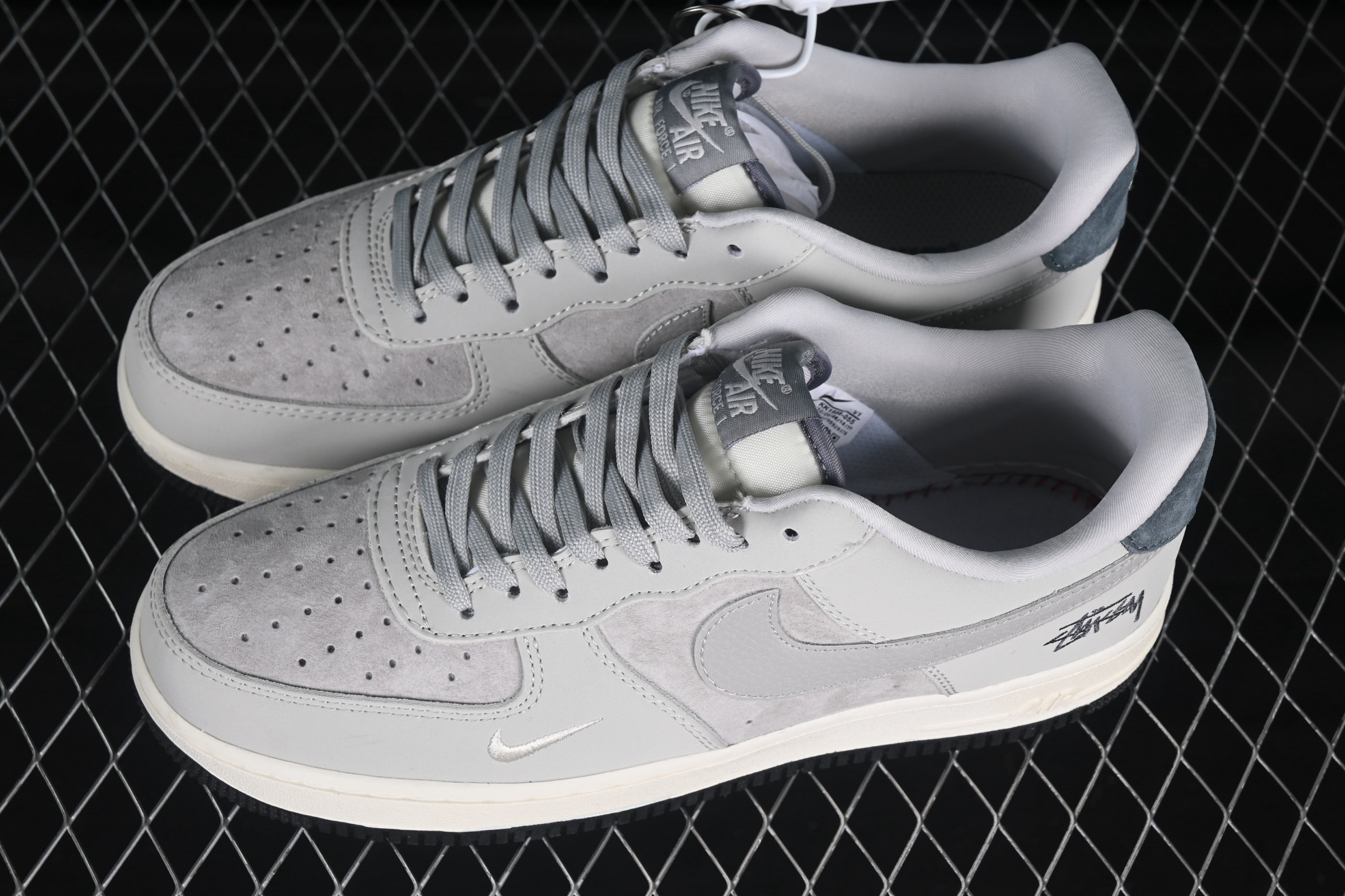 Nike Air Force 1 Low Stussy Grey Suede Sneakers Grey