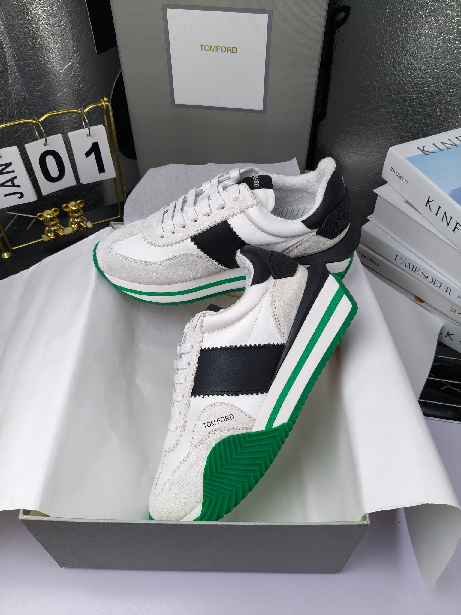 Tom Ford Retro Platform Sneakers White/Black/Green