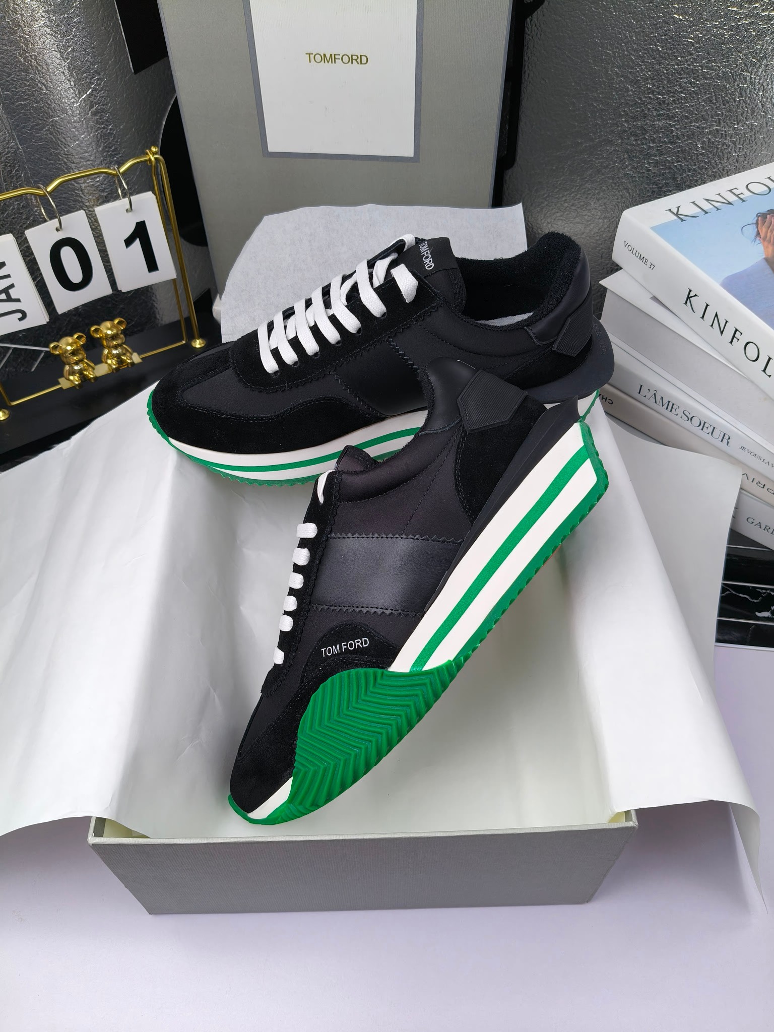Tom Ford Retro Lift Sneakers Black/Green