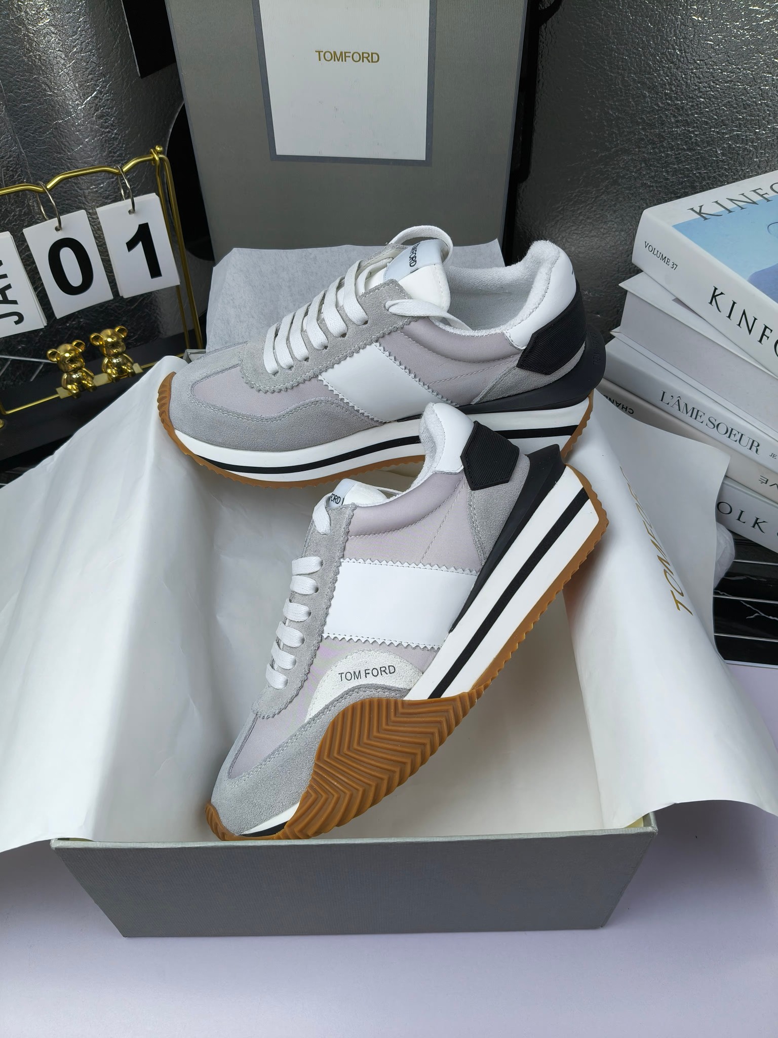 Tom Ford Retro Platform Sneakers Grey/White