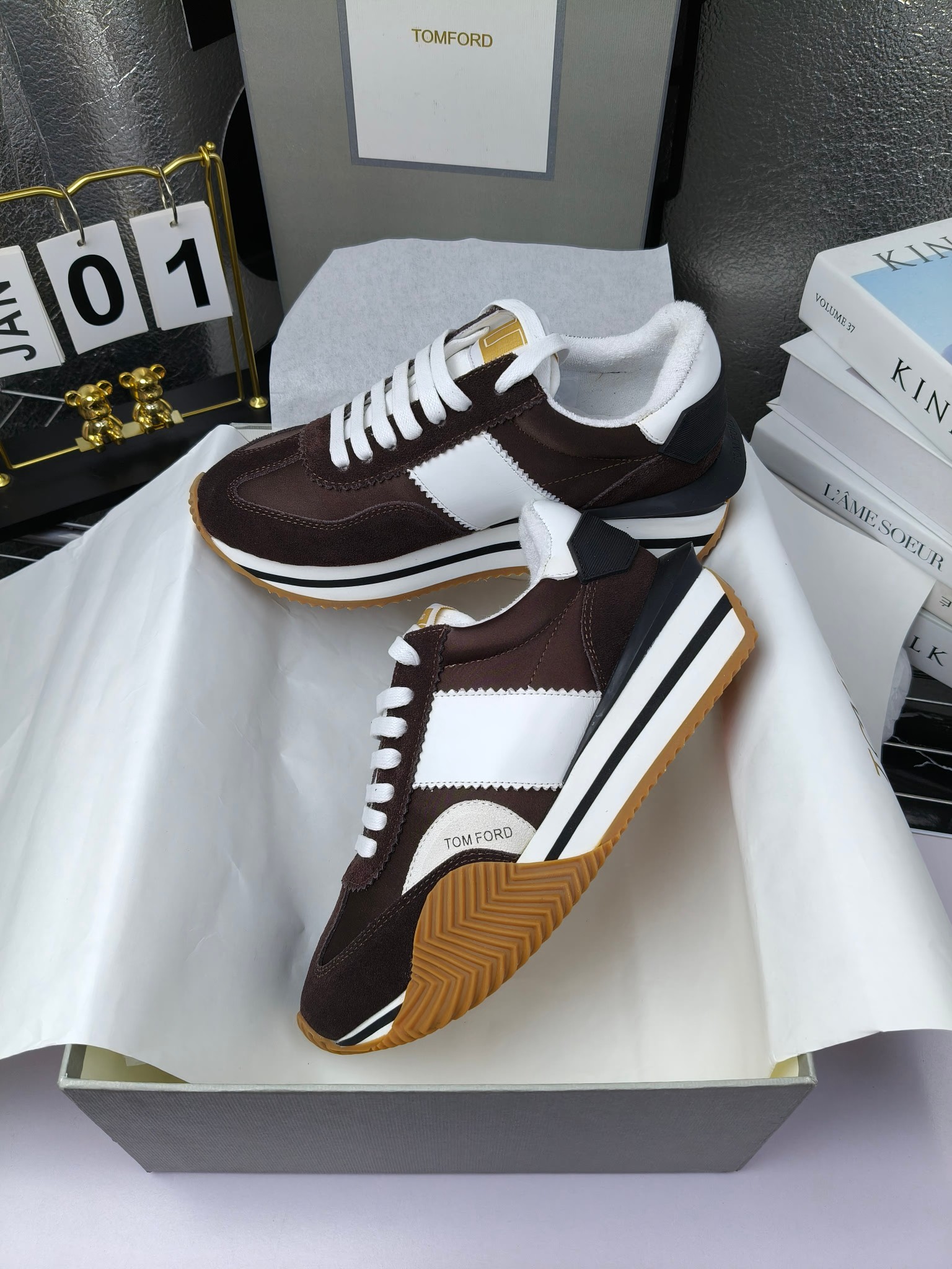 Tom Ford Retro Lift Sneakers Brown/White