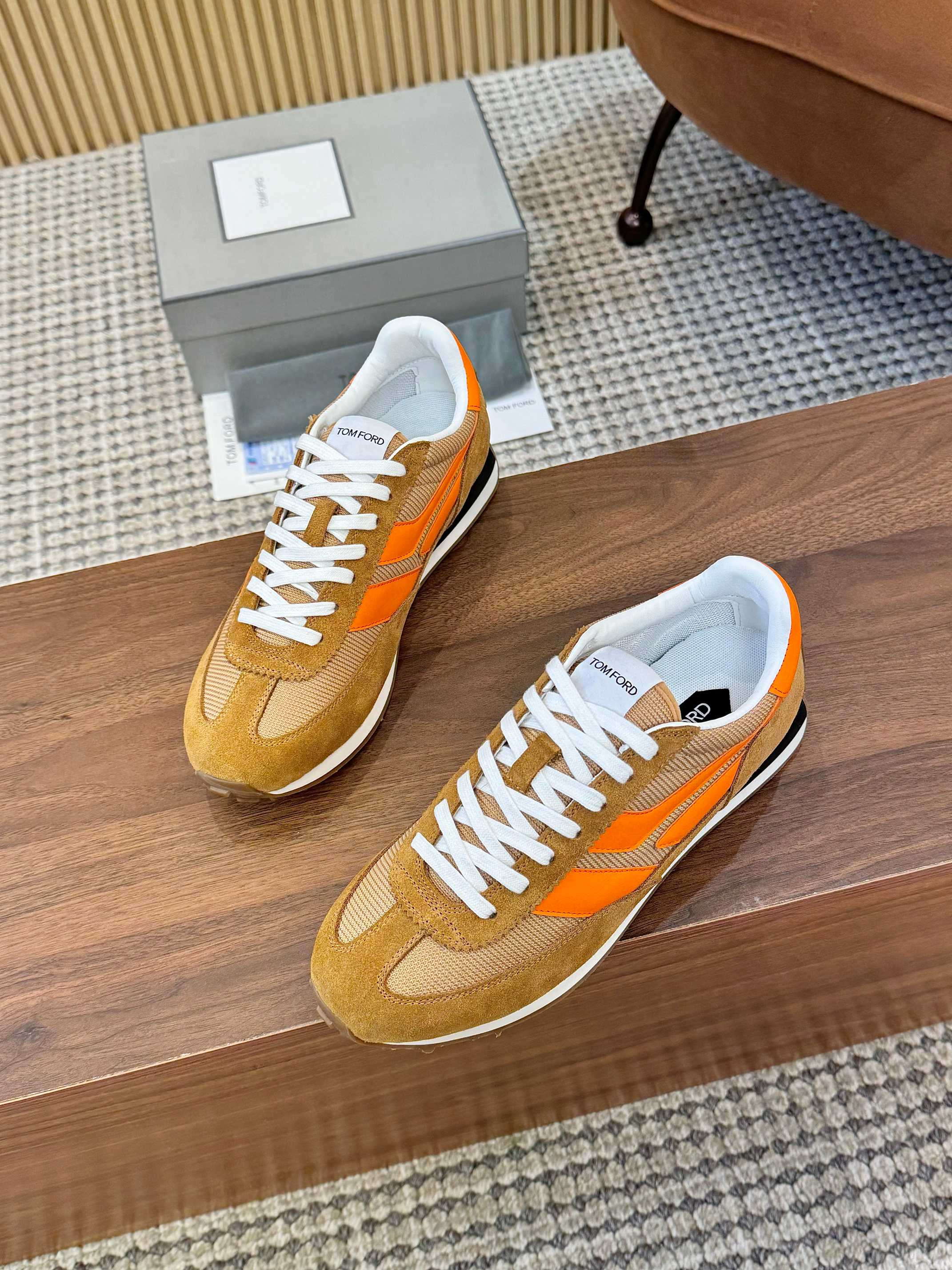 Tom Ford Retro Low-Top Sneakers Tan/Orange