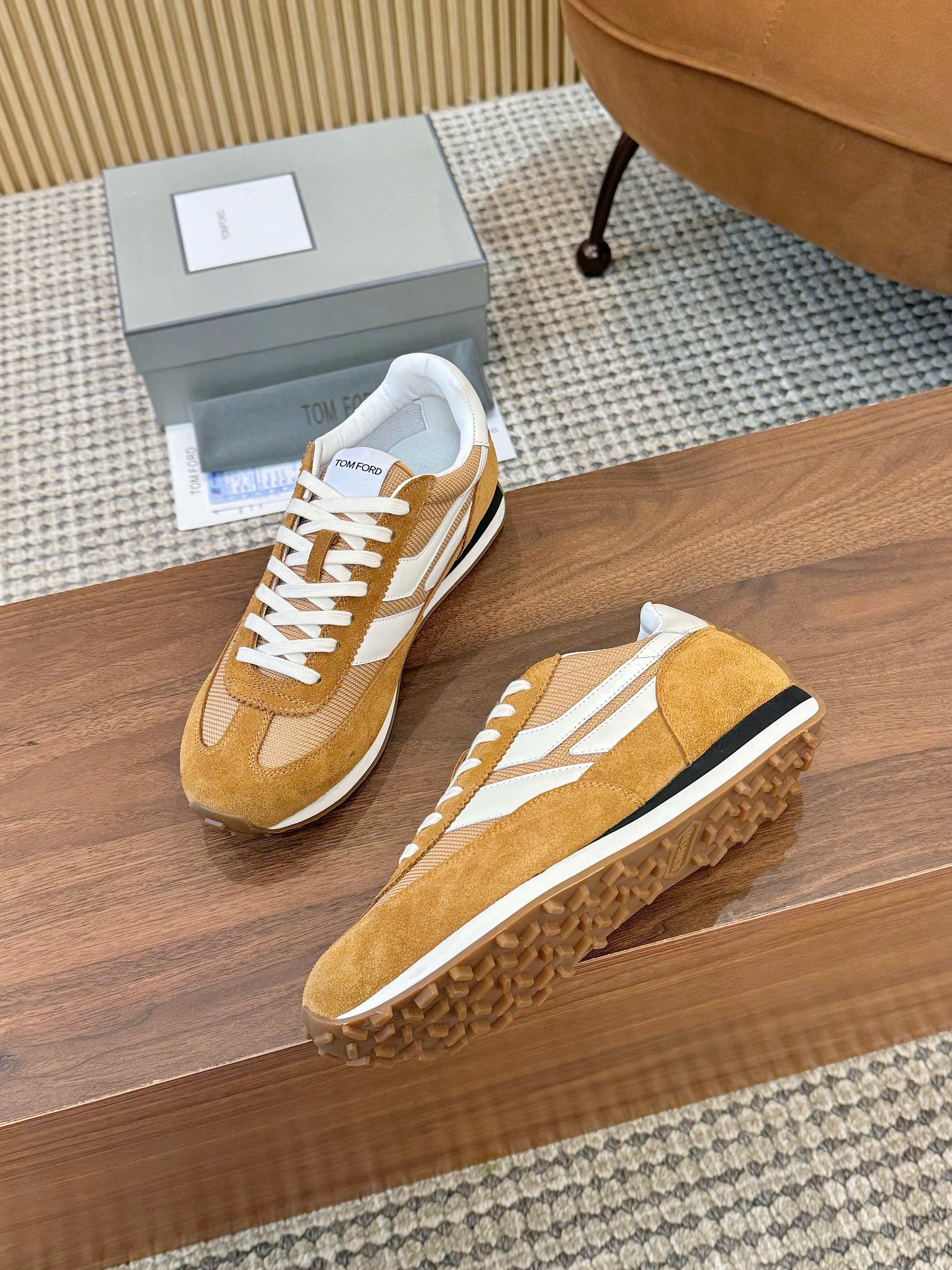 Tom Ford Retro Low-Top Sneakers Tan