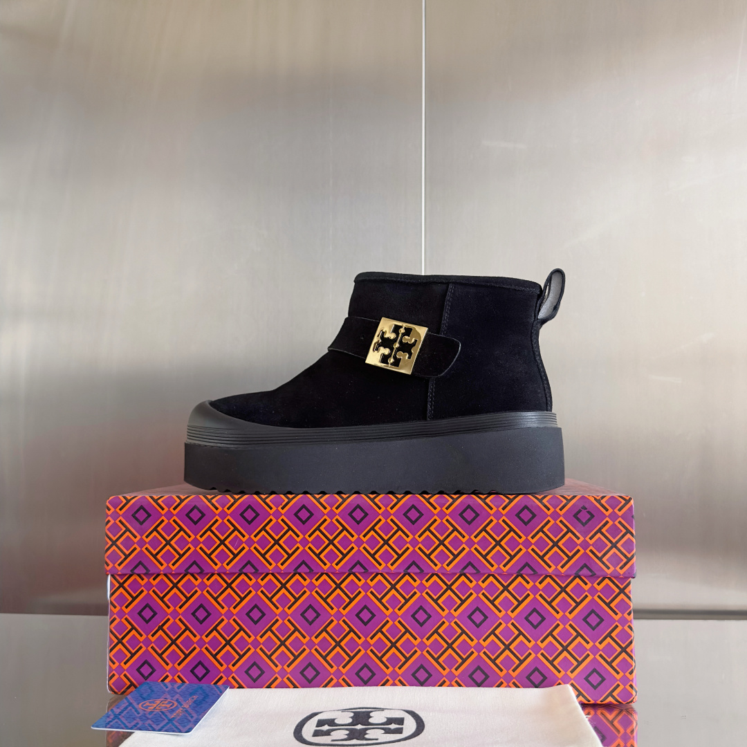 Tory Burch Mellow Shearling Platform Snow Boots Black