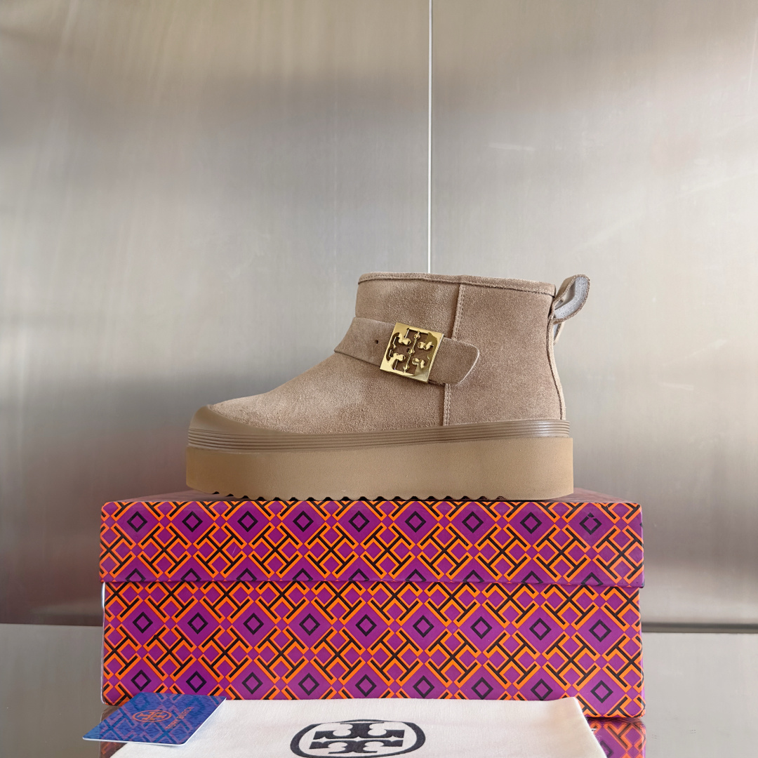 Tory Burch Mellow Shearling Platform Snow Boots Beige
