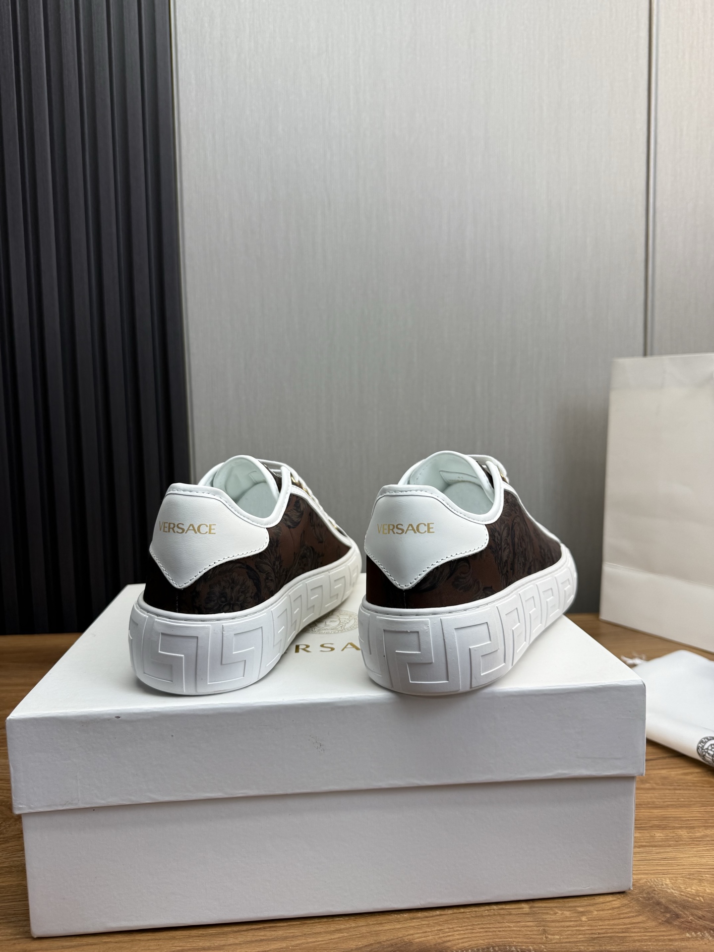 Versace Baroque Leather Sneakers Brown
