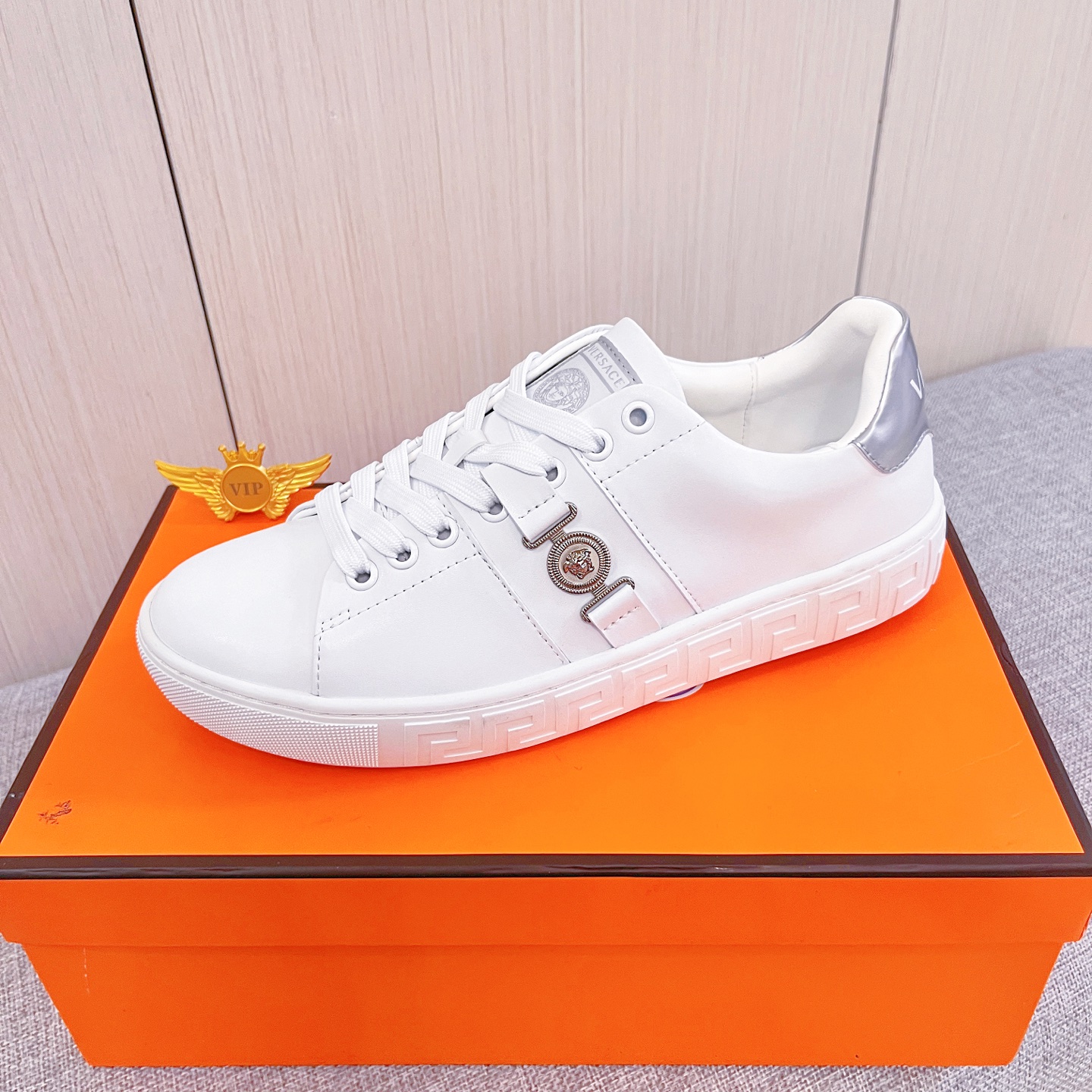 Versace Leather Low-Top Sneakers White/Silver