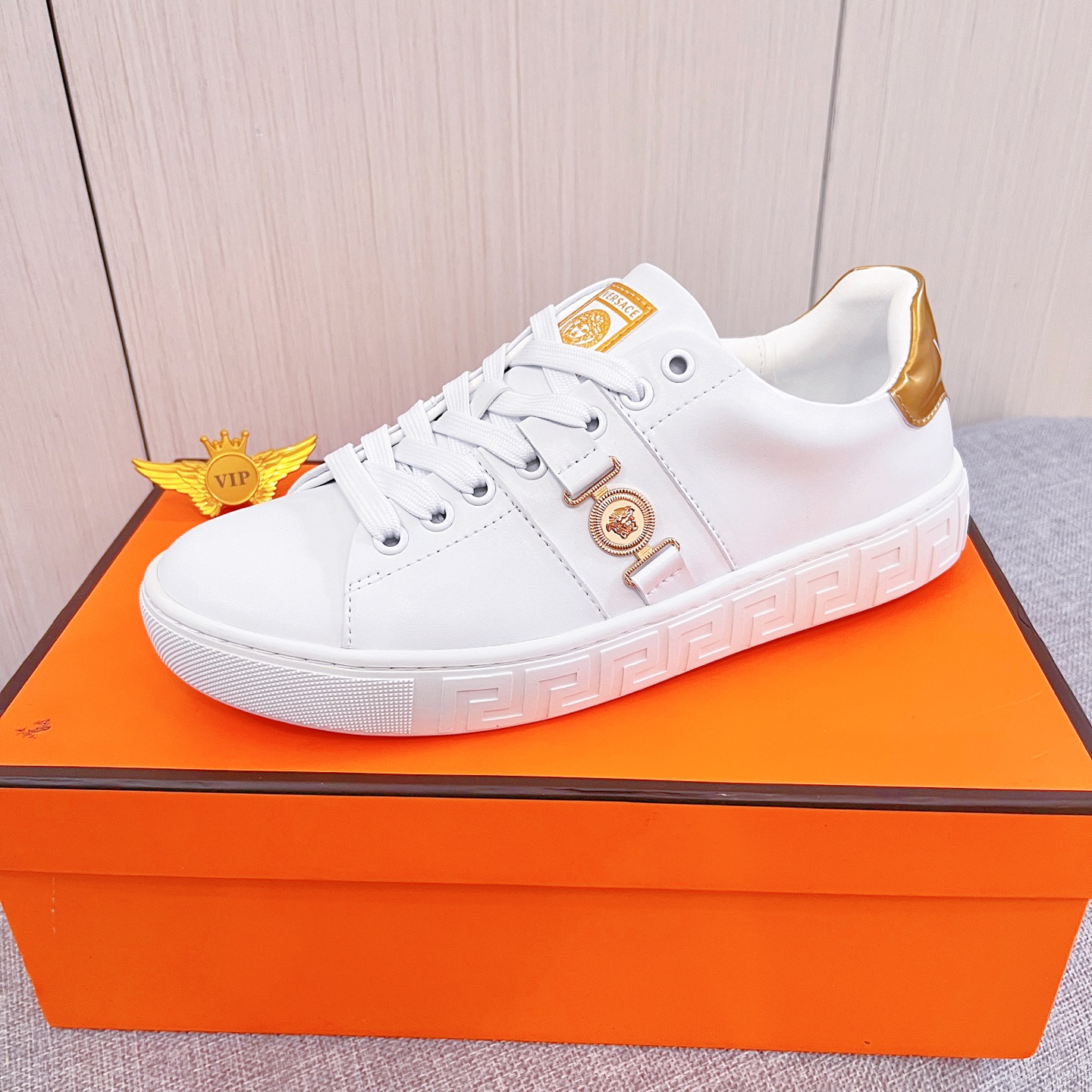 Versace Leather Low-Top Sneakers White/Gold
