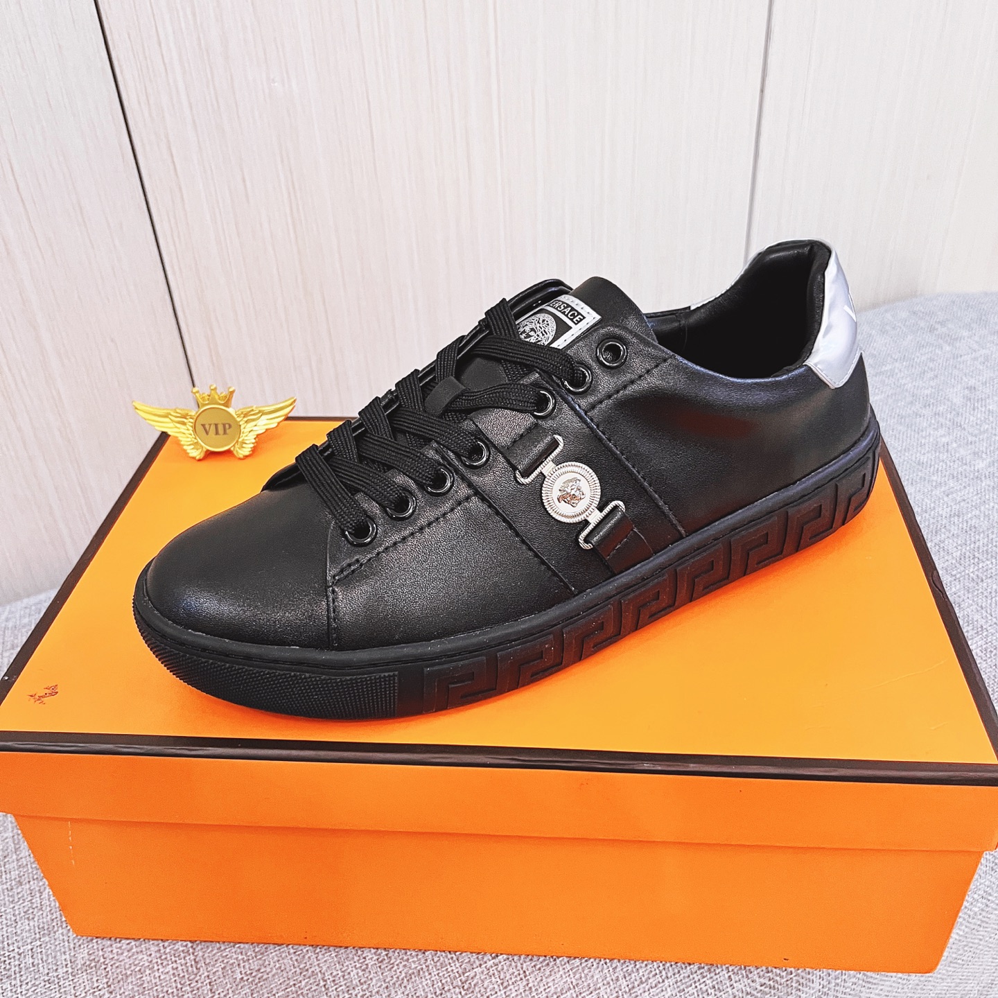 Versace Leather Low-Top Sneakers Black