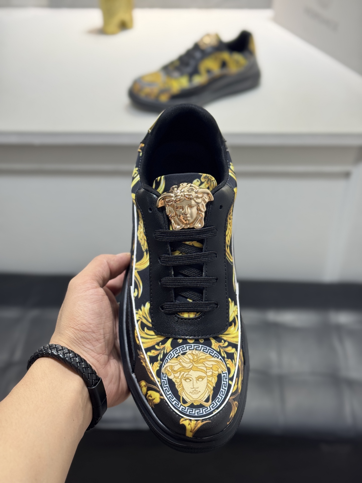 Versace Baroque Leather Sneakers Black/Gold