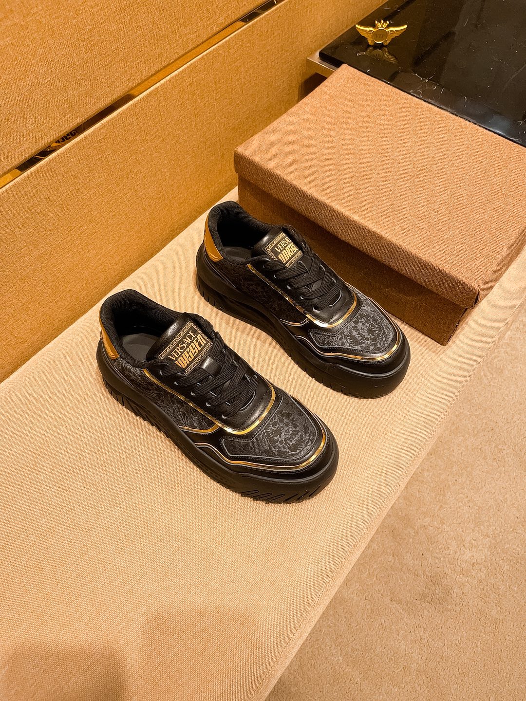 Versace Chunky Low-Top Sneakers Black Gold
