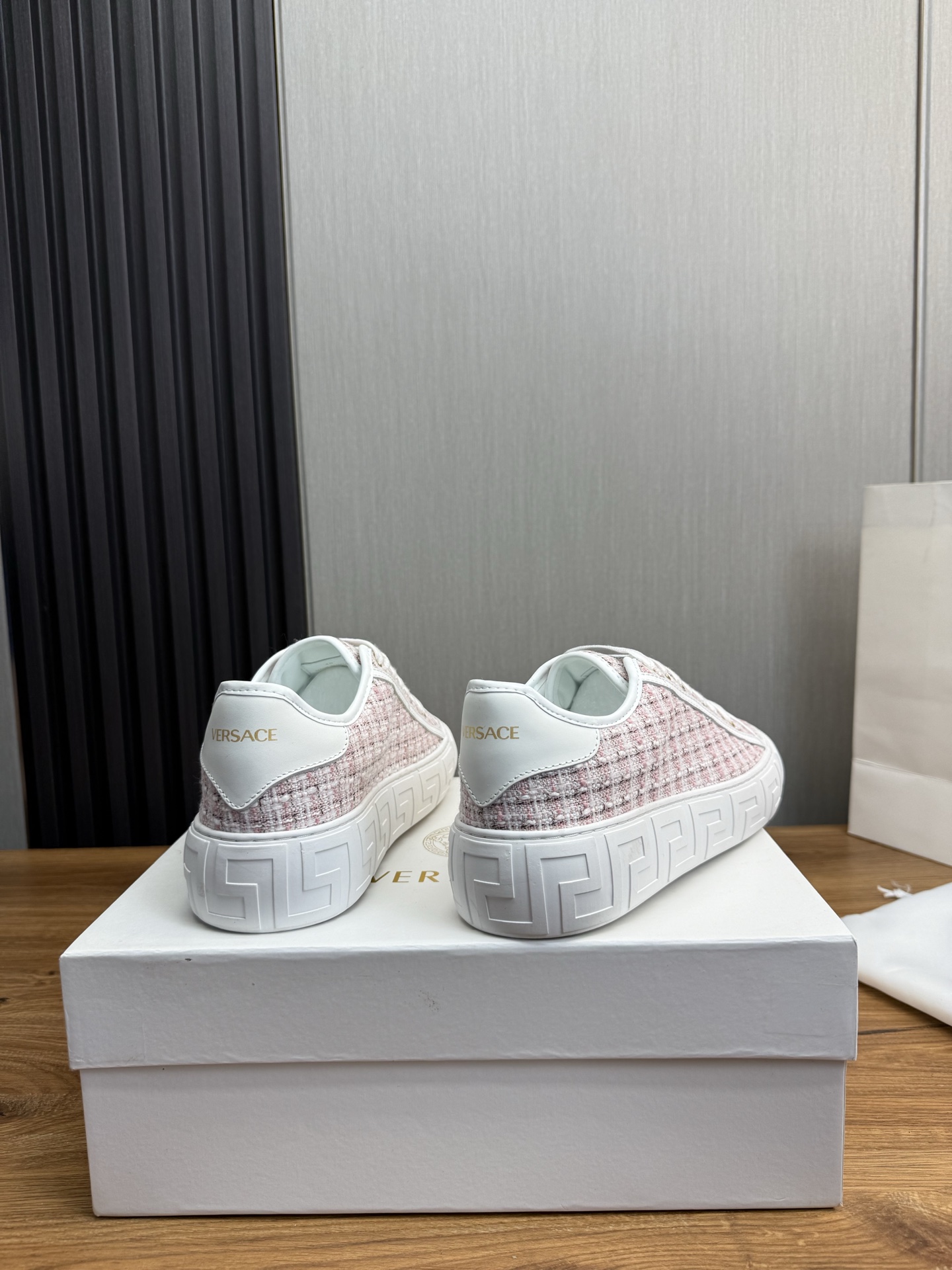 Versace Tweed Low-Top Sneakers Pink