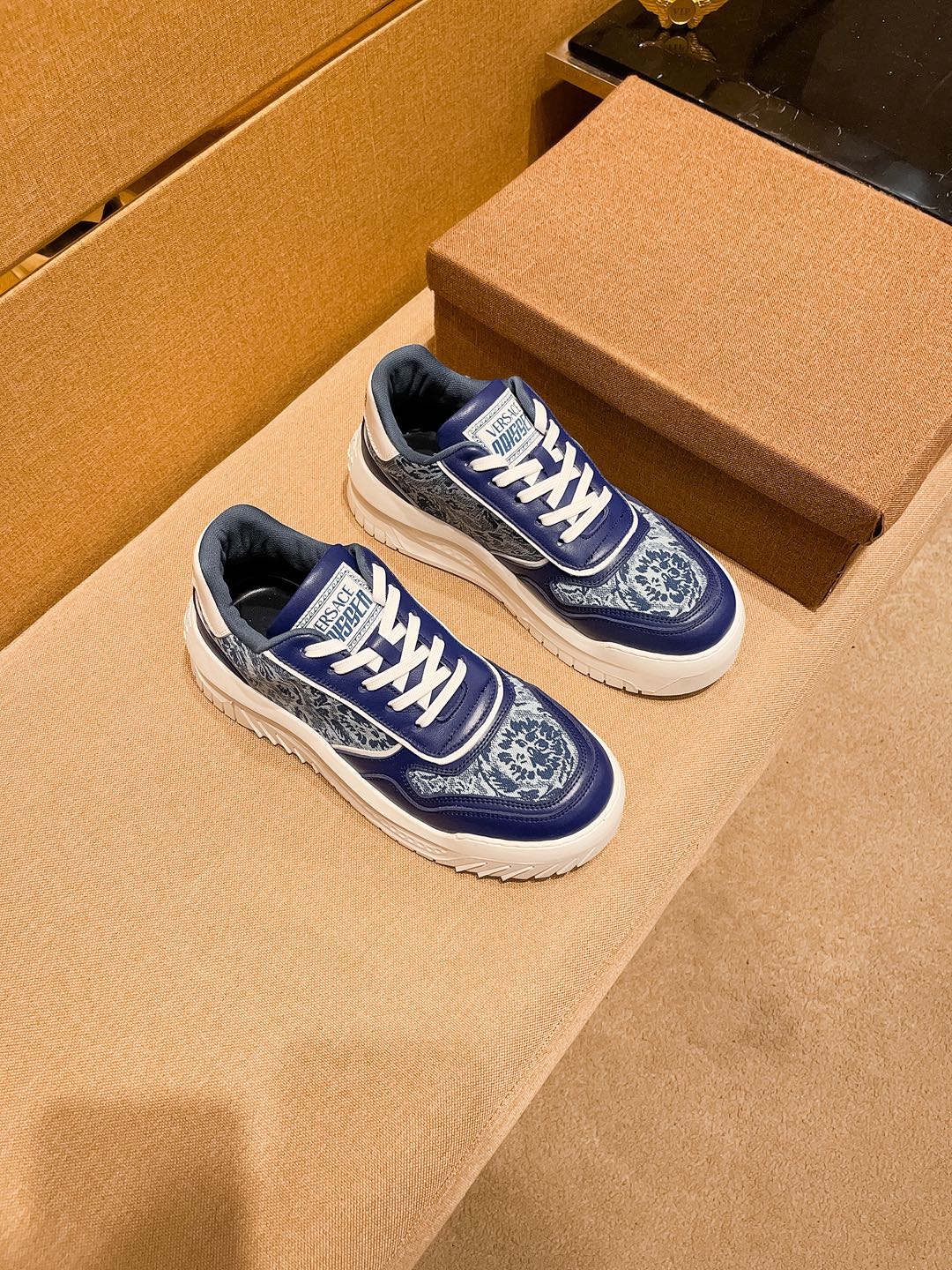 Versace Jacquard Low-Top Sneakers Blue
