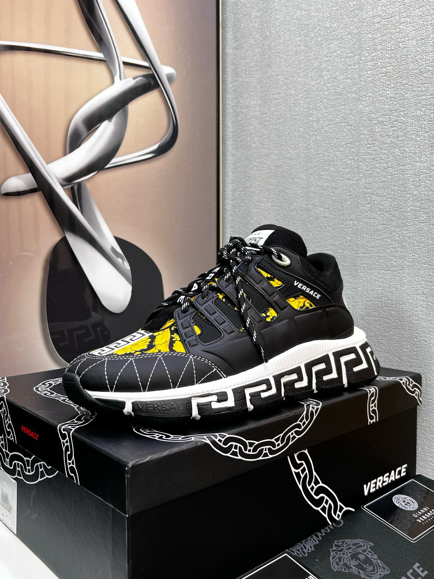 Versace Trigreca Chunky Sneakers Black Yellow