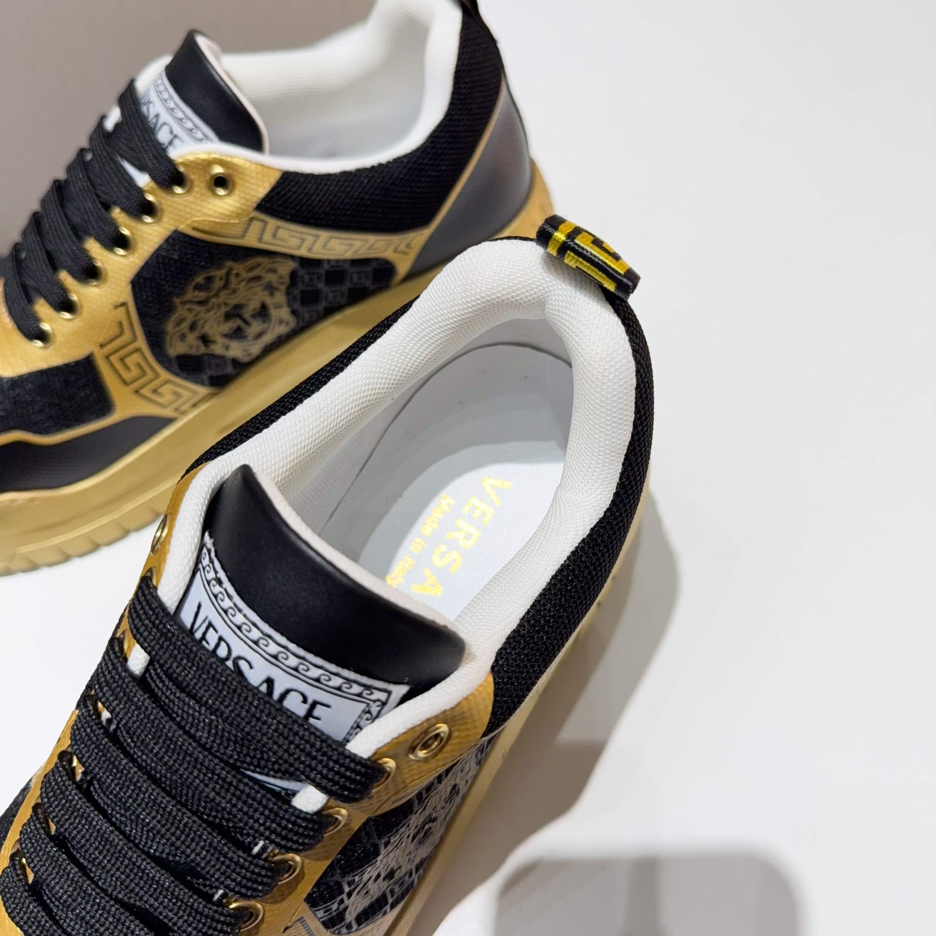 Versace Grace Labyrinth Knit Sneakers Black Gold