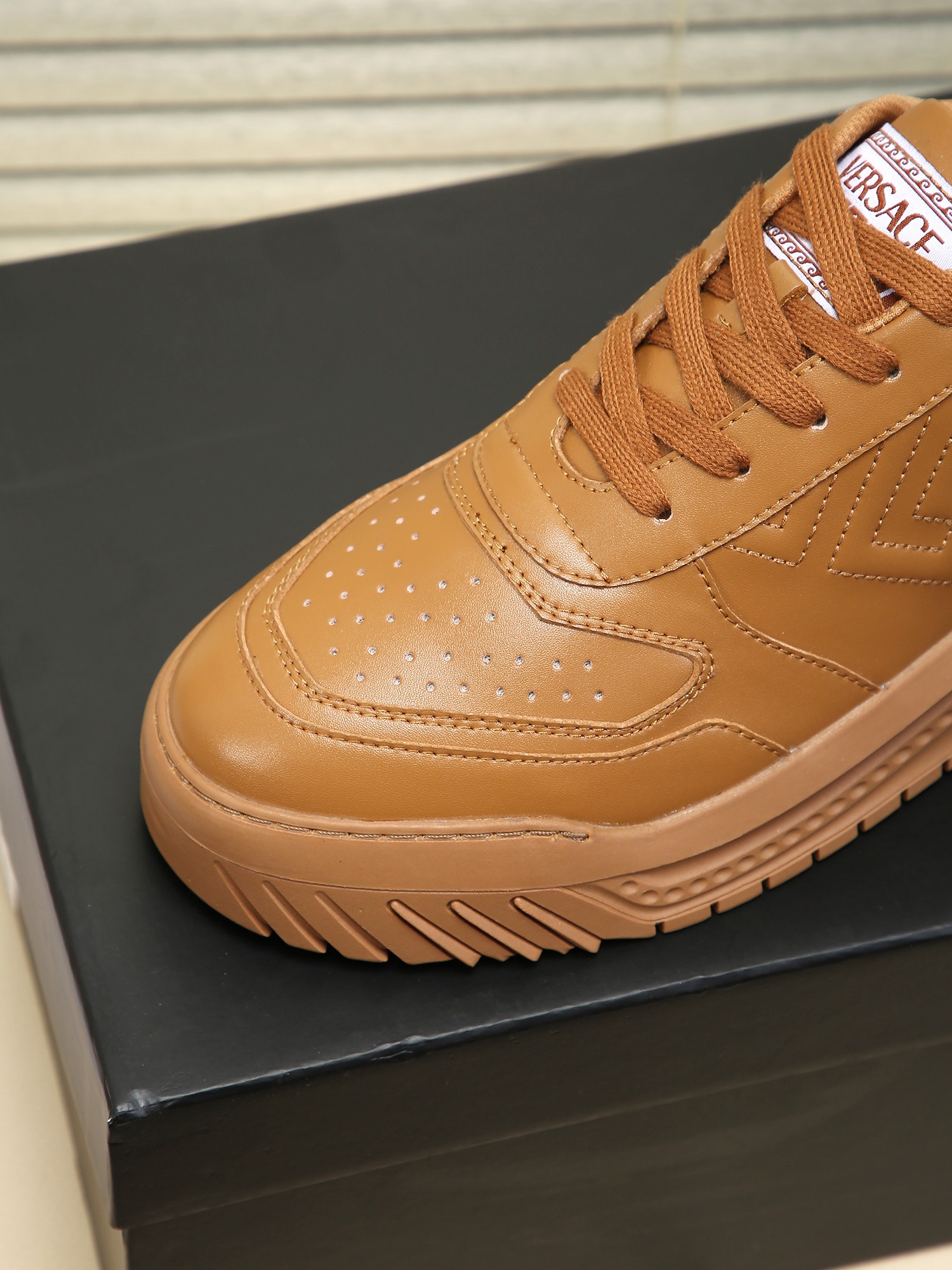 Versace Grace Labyrinth Knit Sneakers Brown
