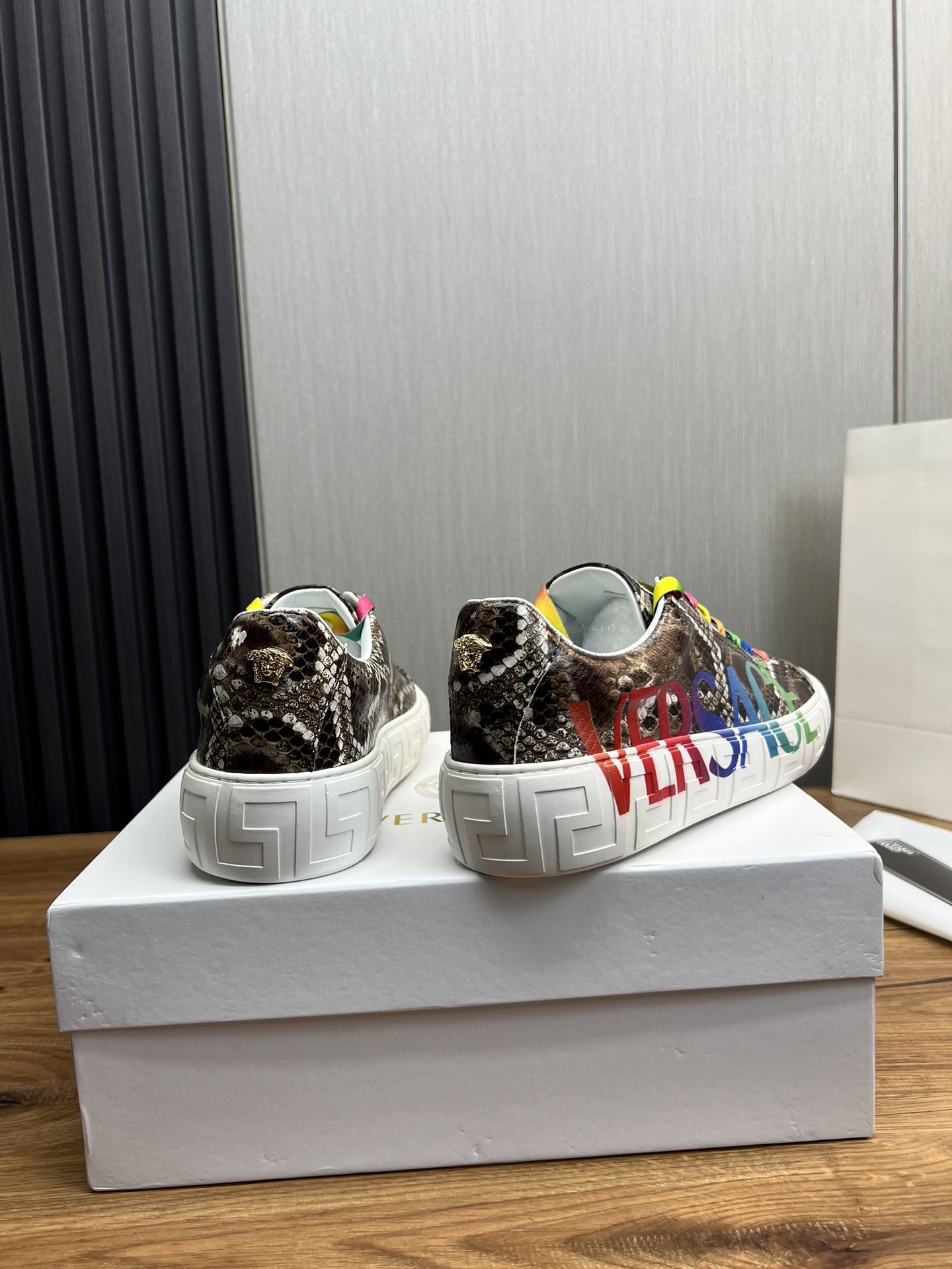 Versace Snakeskin Leather Sneakers Multi