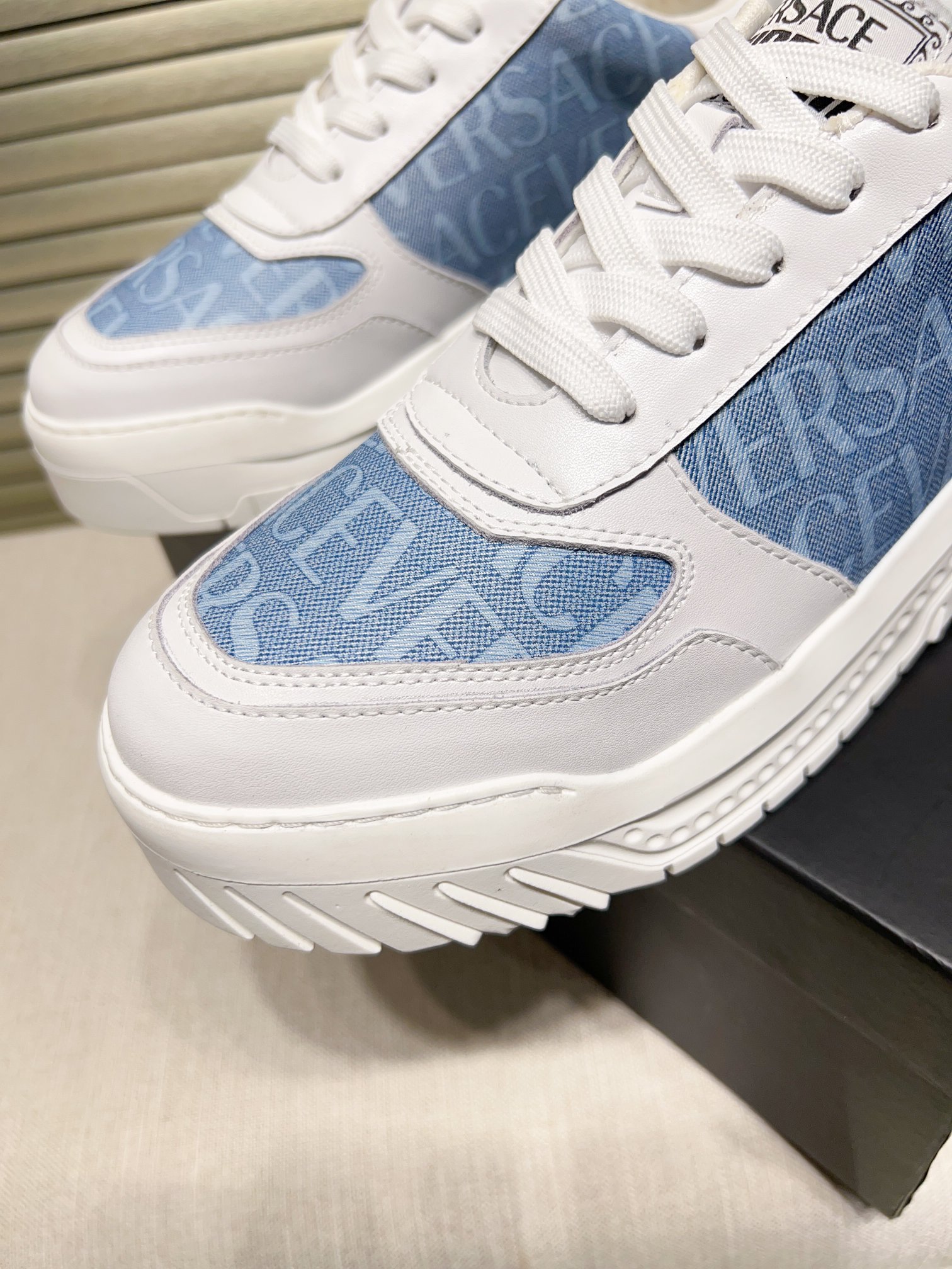 Versace Greca Knit Chunky Sneakers Blue