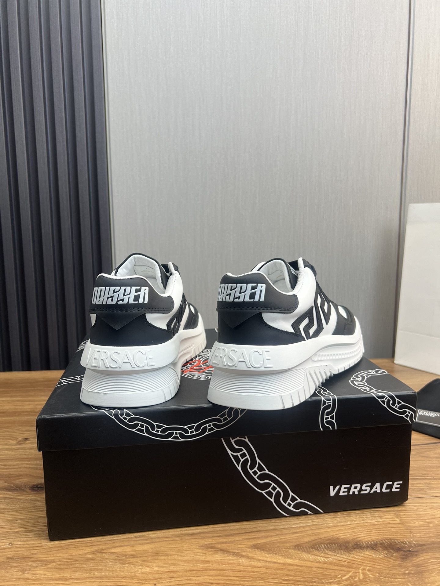 Versace Odissea Leather Low-Top Sneakers Black/White