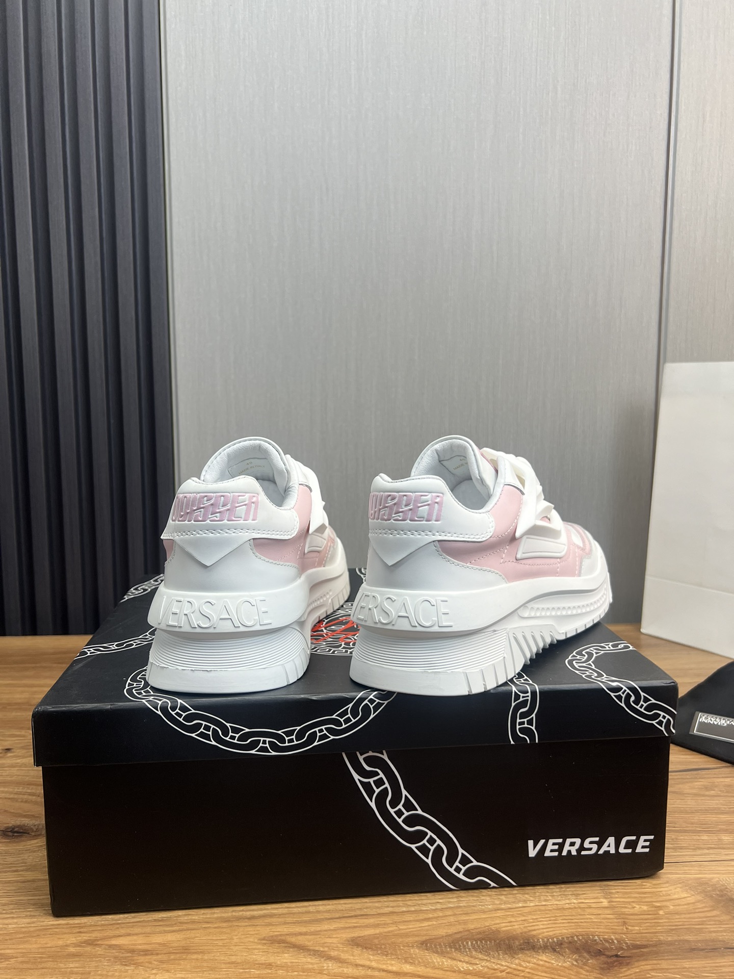 Versace Leather Chunky Sneakers White Pink