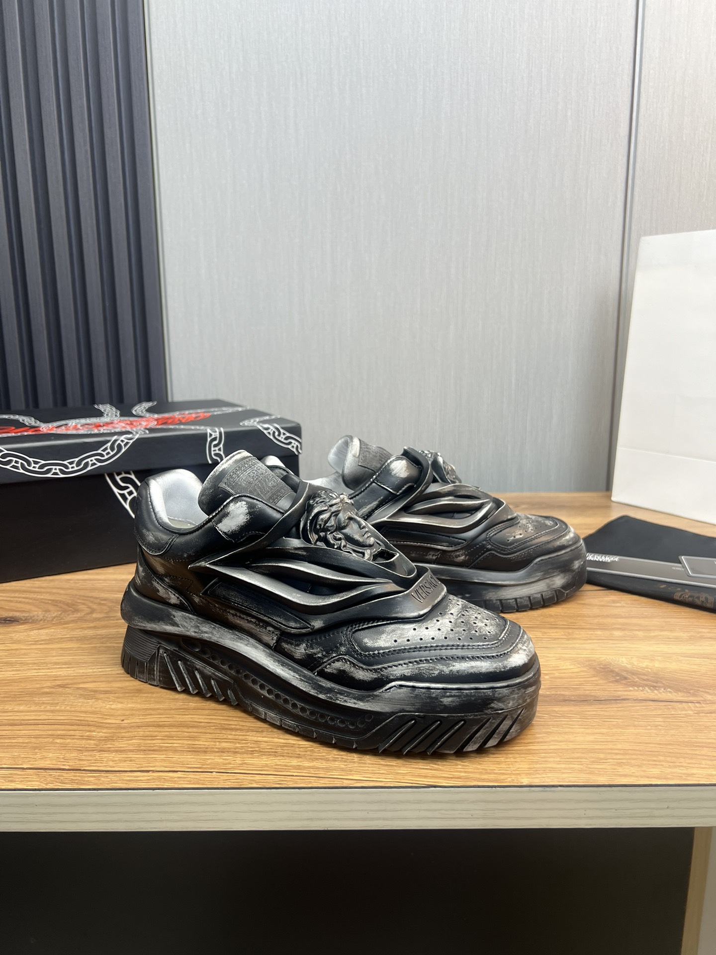 Versace Medusa Leather Sneakers Black