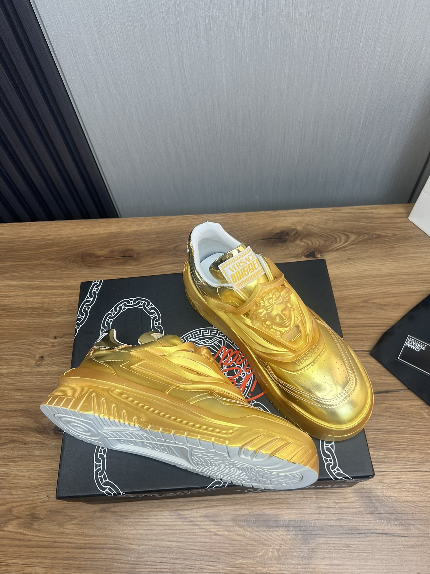 Versace Odissea Leather Sneakers Gold