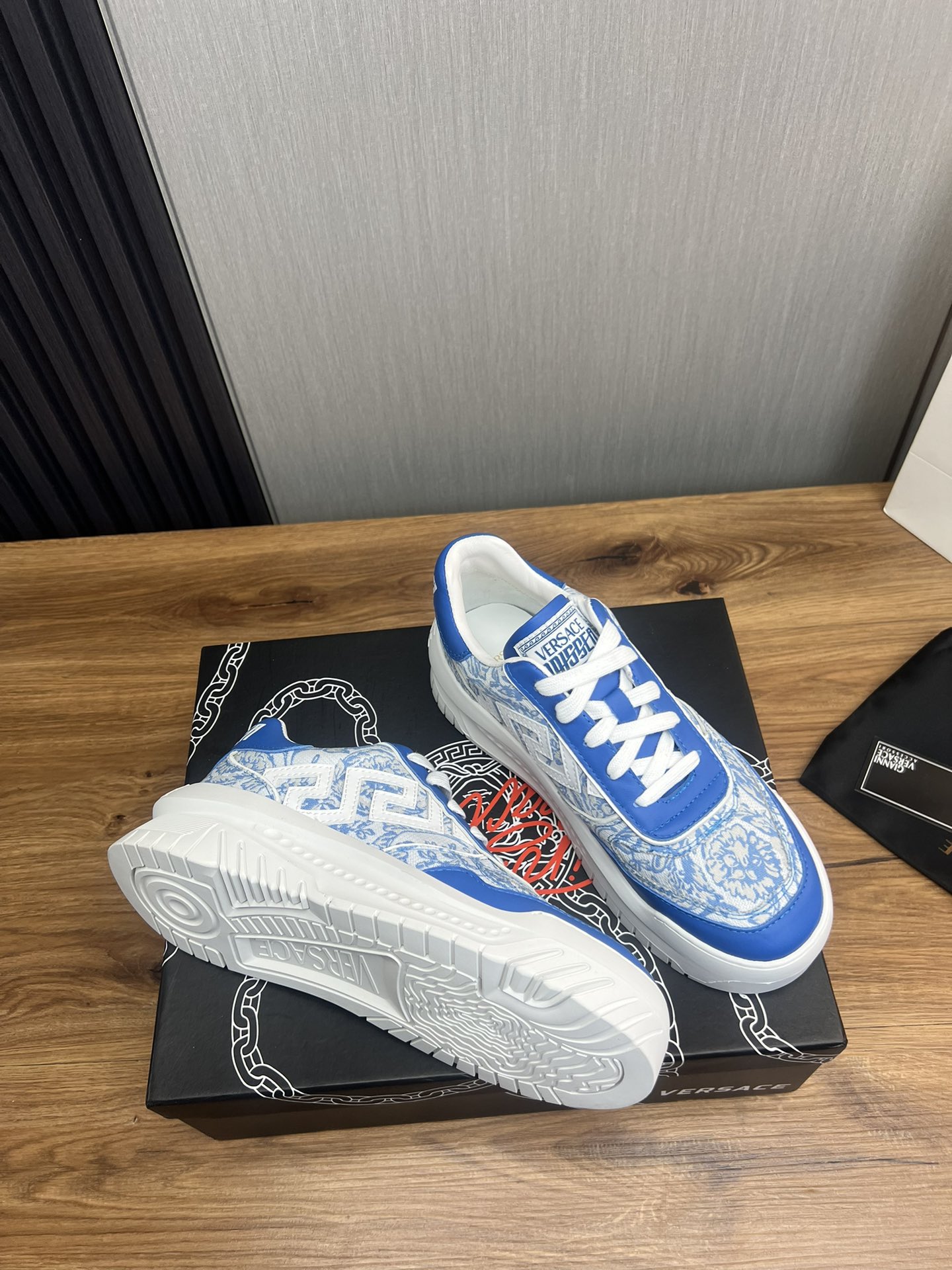 Versace Leather Casual Sneakers Blue